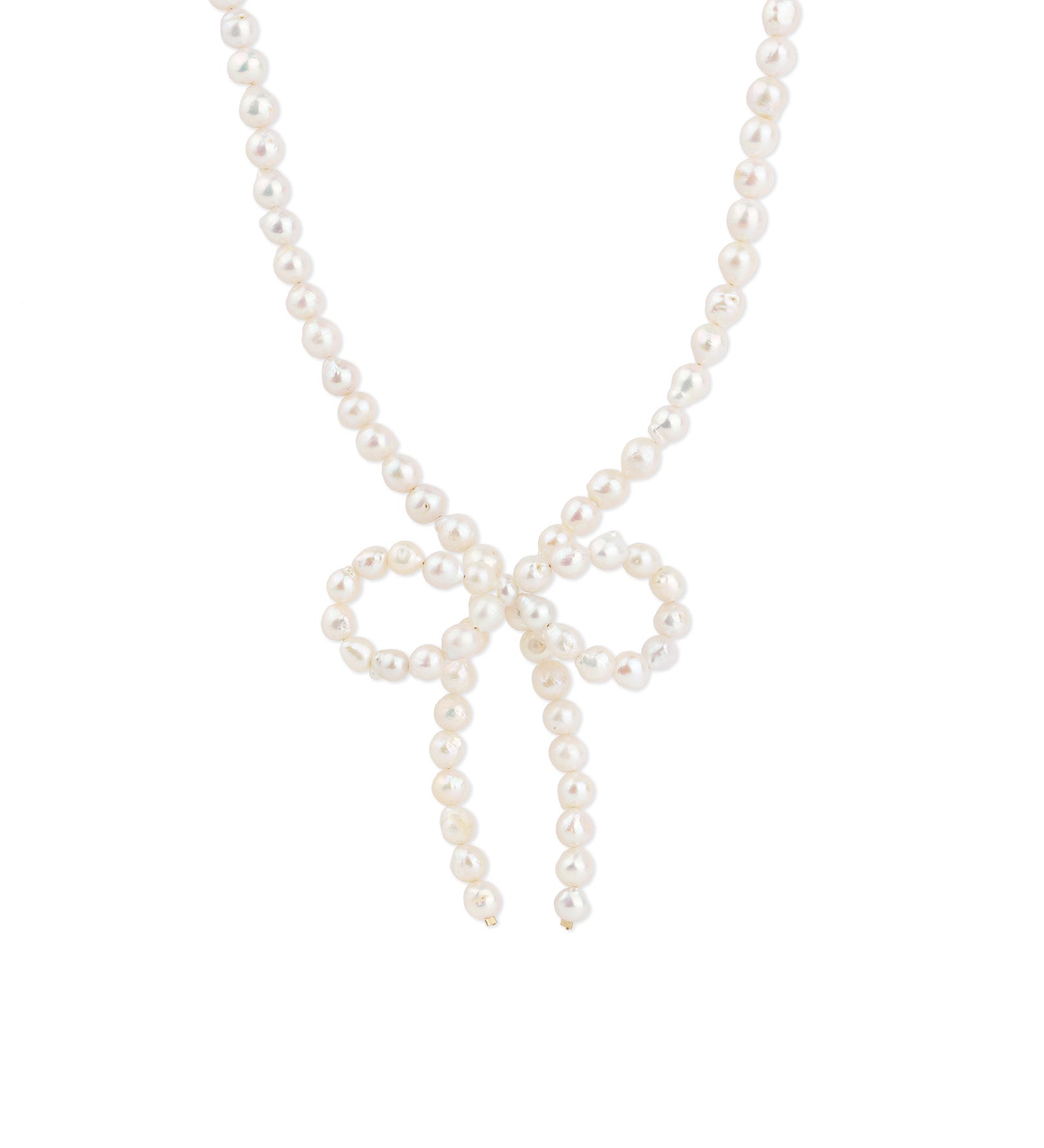 Baroque Pearl Bow Necklace 14k Gold Filled, White Pearl