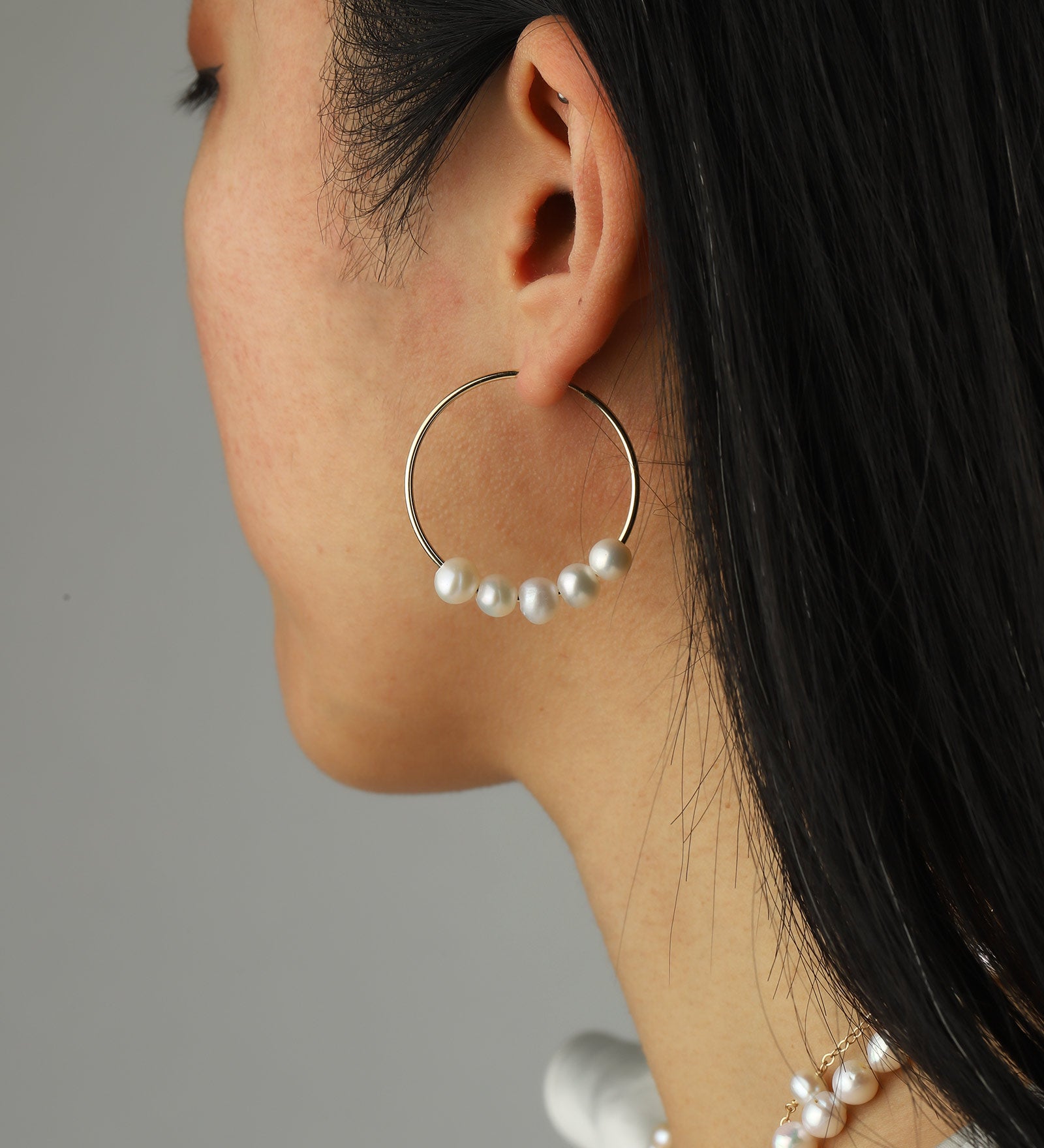 5 Floating Pearl Hoops 14k Gold Filled, White Pearl