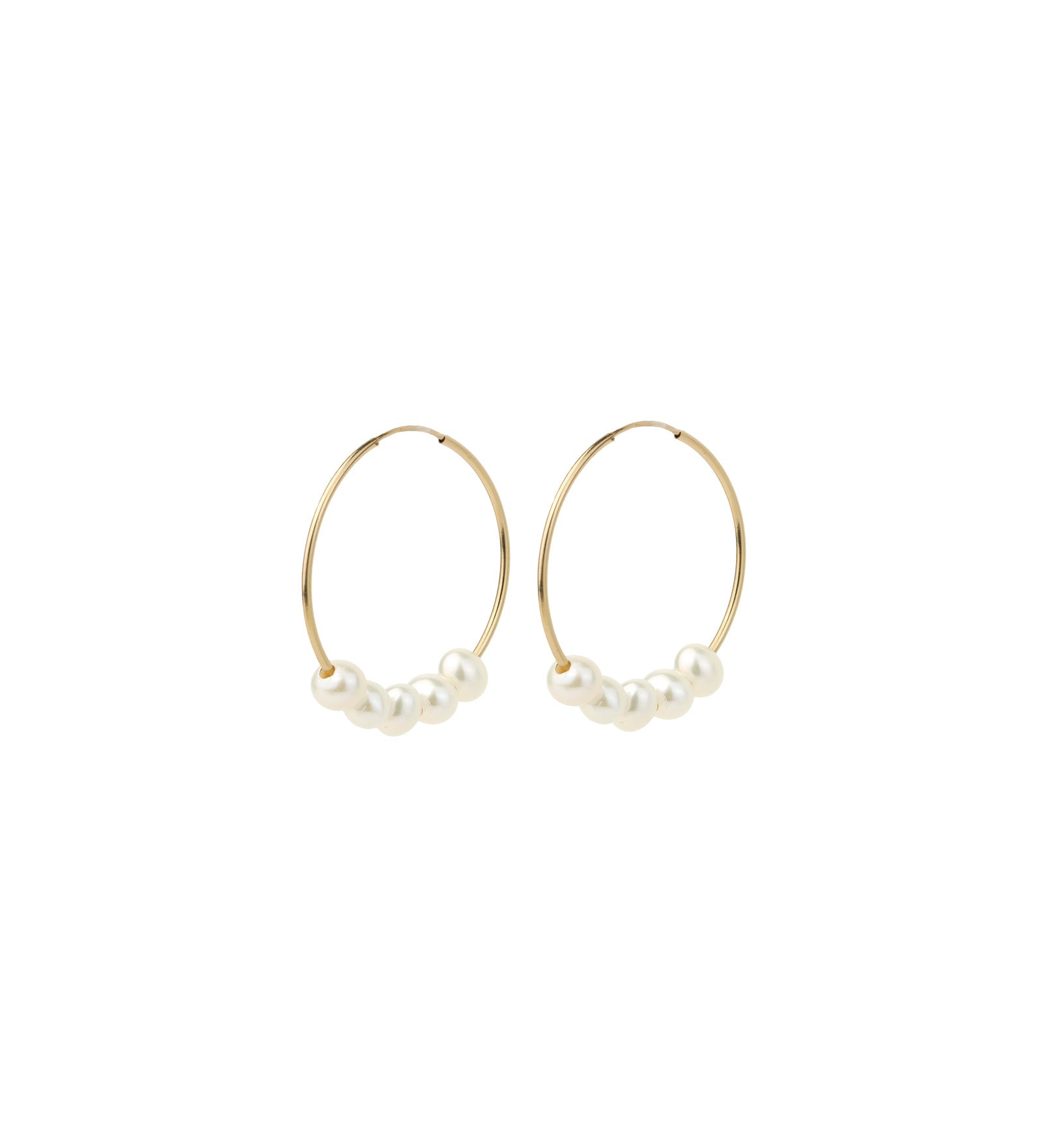 5 Floating Pearl Hoops 14k Gold Filled, White Pearl