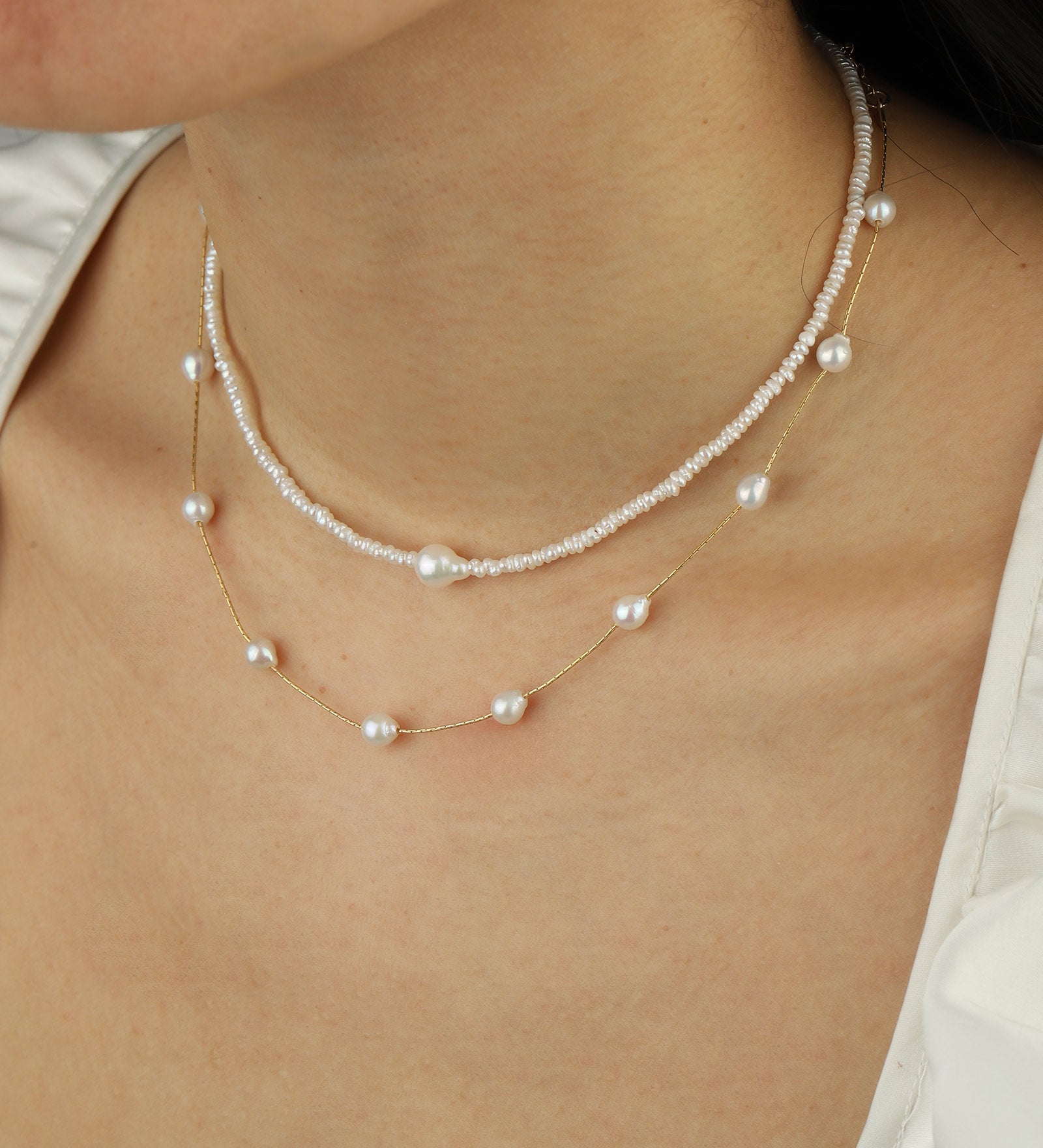 Baroque Potato Pearl Choker Necklace 14k Gold Filled, White Pearl