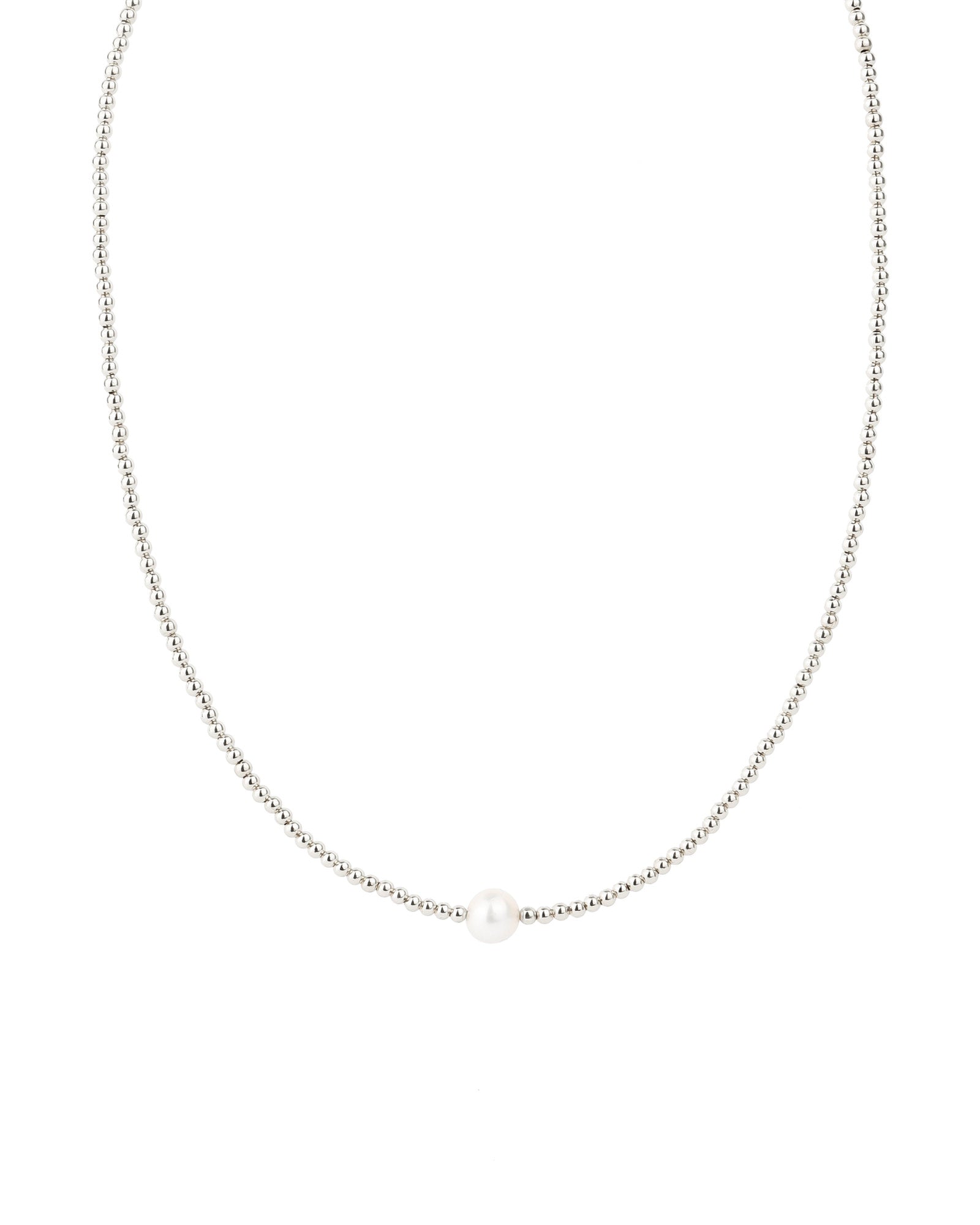 Beaded 6mm Pearl Necklace Sterling Silver, White Pearl