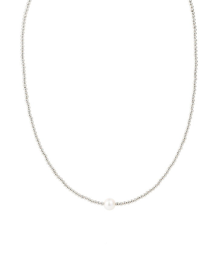 Beaded 6mm Pearl Necklace Sterling Silver, White Pearl