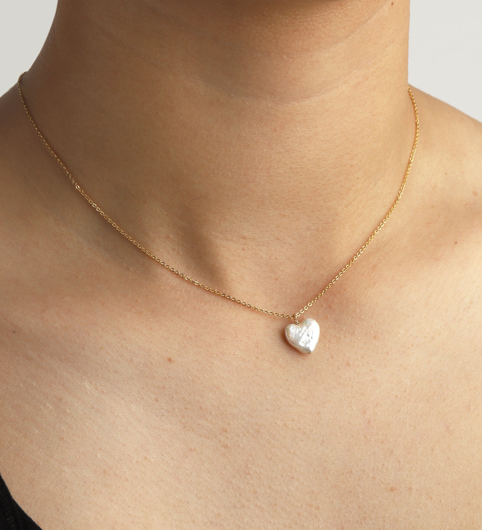 Pearl Heart Drop Necklace 14k Gold Filled, White Pearl