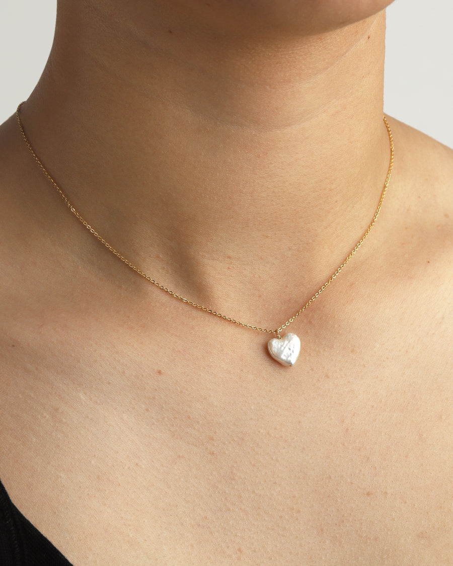 Pearl Heart Drop Necklace 14k Gold Filled, White Pearl