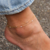 Poppy Rose-2 Row Pearl Station Anklet-Anklets-14k Gold Filled, White Pearl-Blue Ruby Jewellery-Vancouver Canada