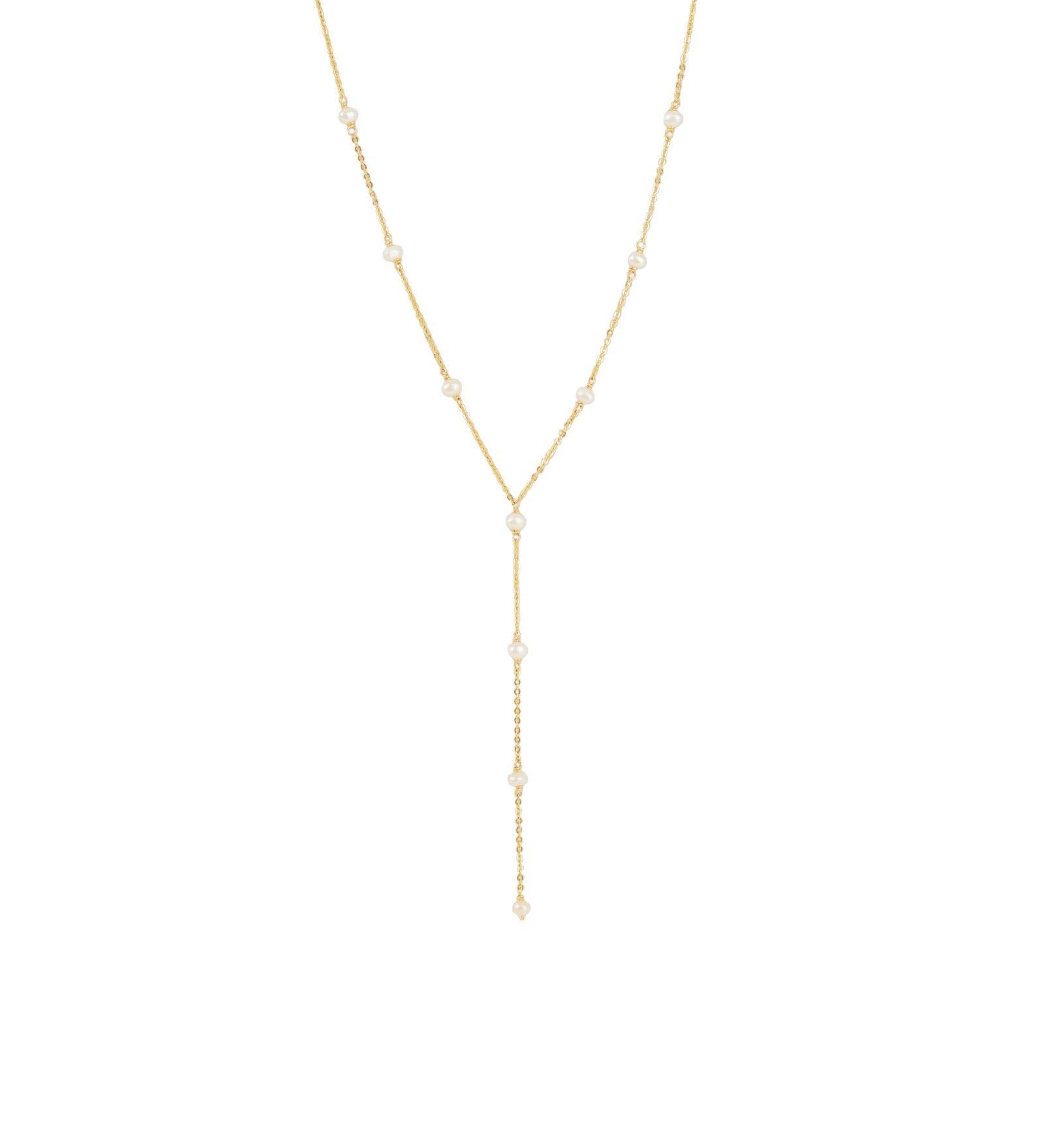 Pearl Station Lariat | 3mm 14k Gold Filled, White Pearl