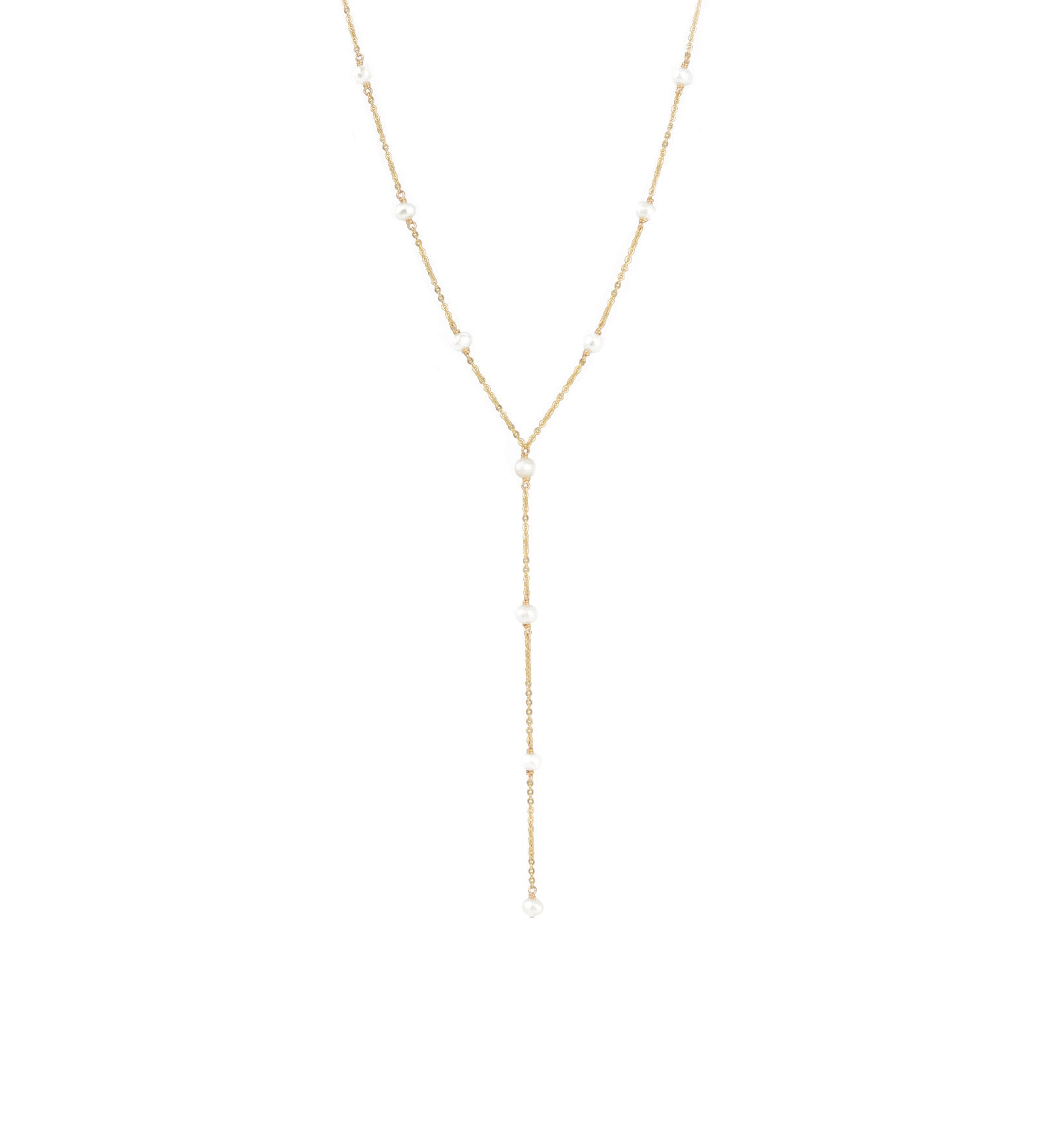 Pearl Station Lariat | 4mm 14k Gold Filled, White Pearl