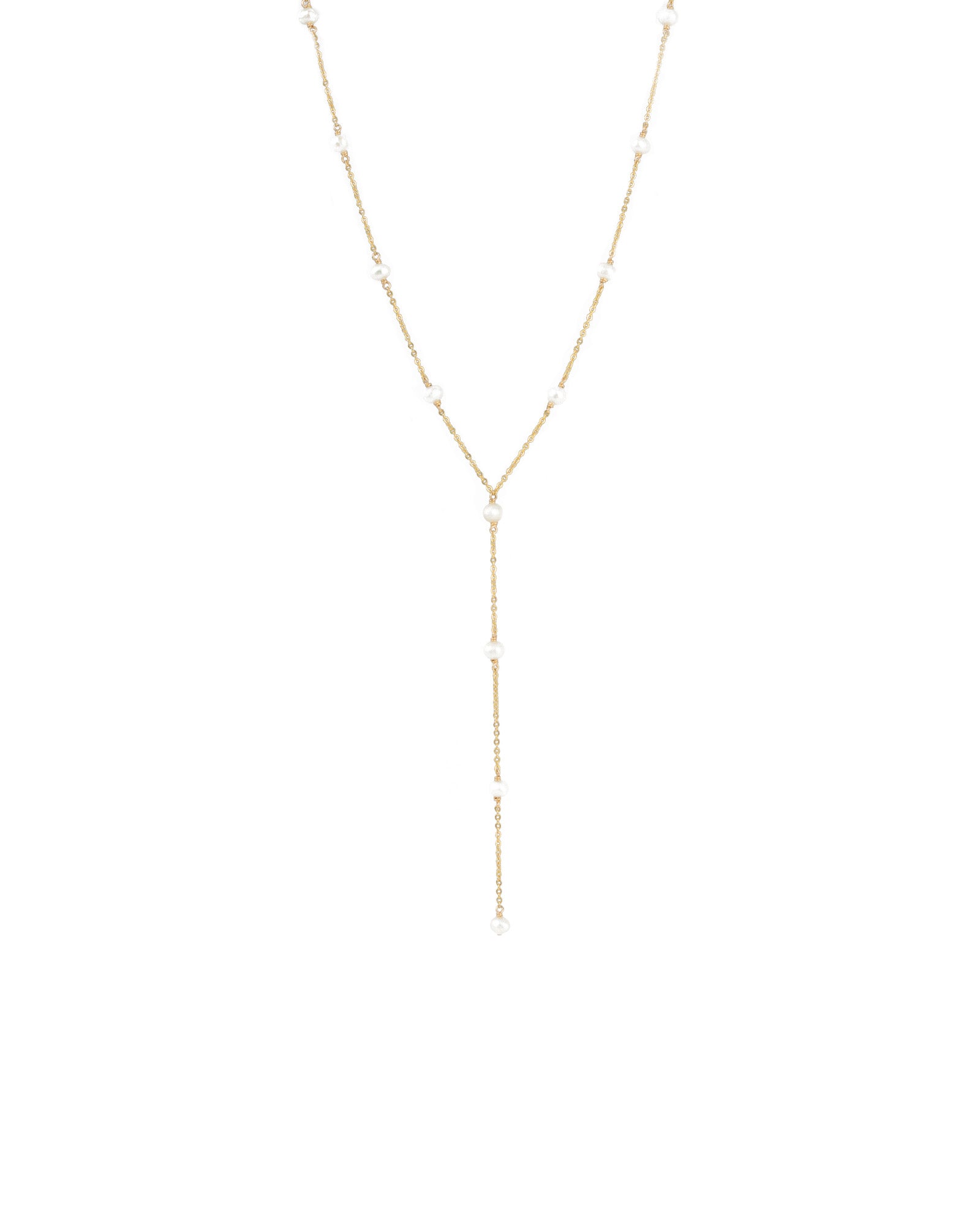 Pearl Station Lariat | 4mm 14k Gold Filled, White Pearl