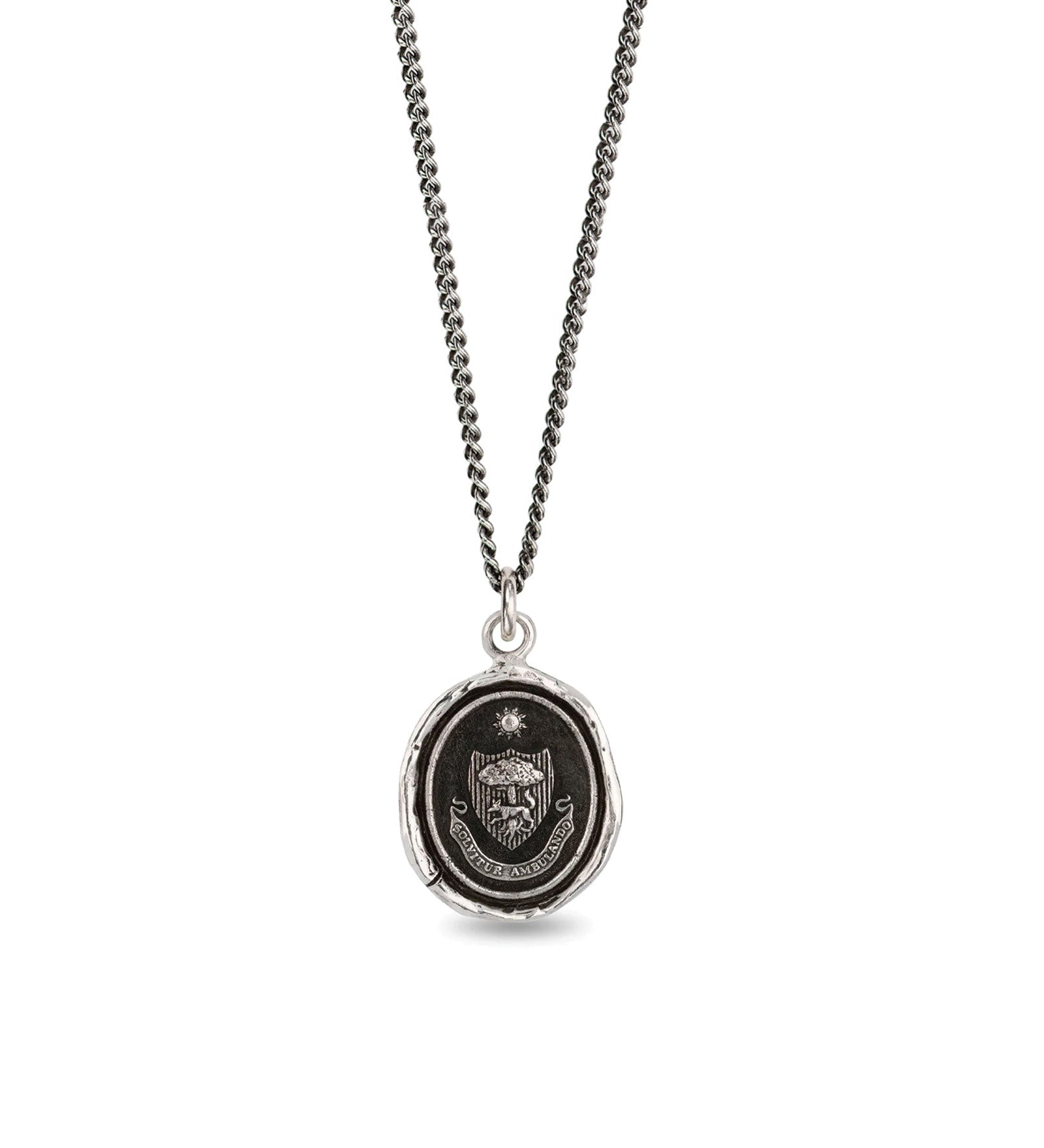 Walking Meditation Talisman Oxidized Silver, White Pearl