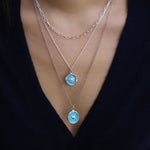 Pyrrha-Direction Talisman | Capri Blue-Necklaces-Sterling Silver, Ceramic Blue-Blue Ruby Jewellery-Vancouver Canada