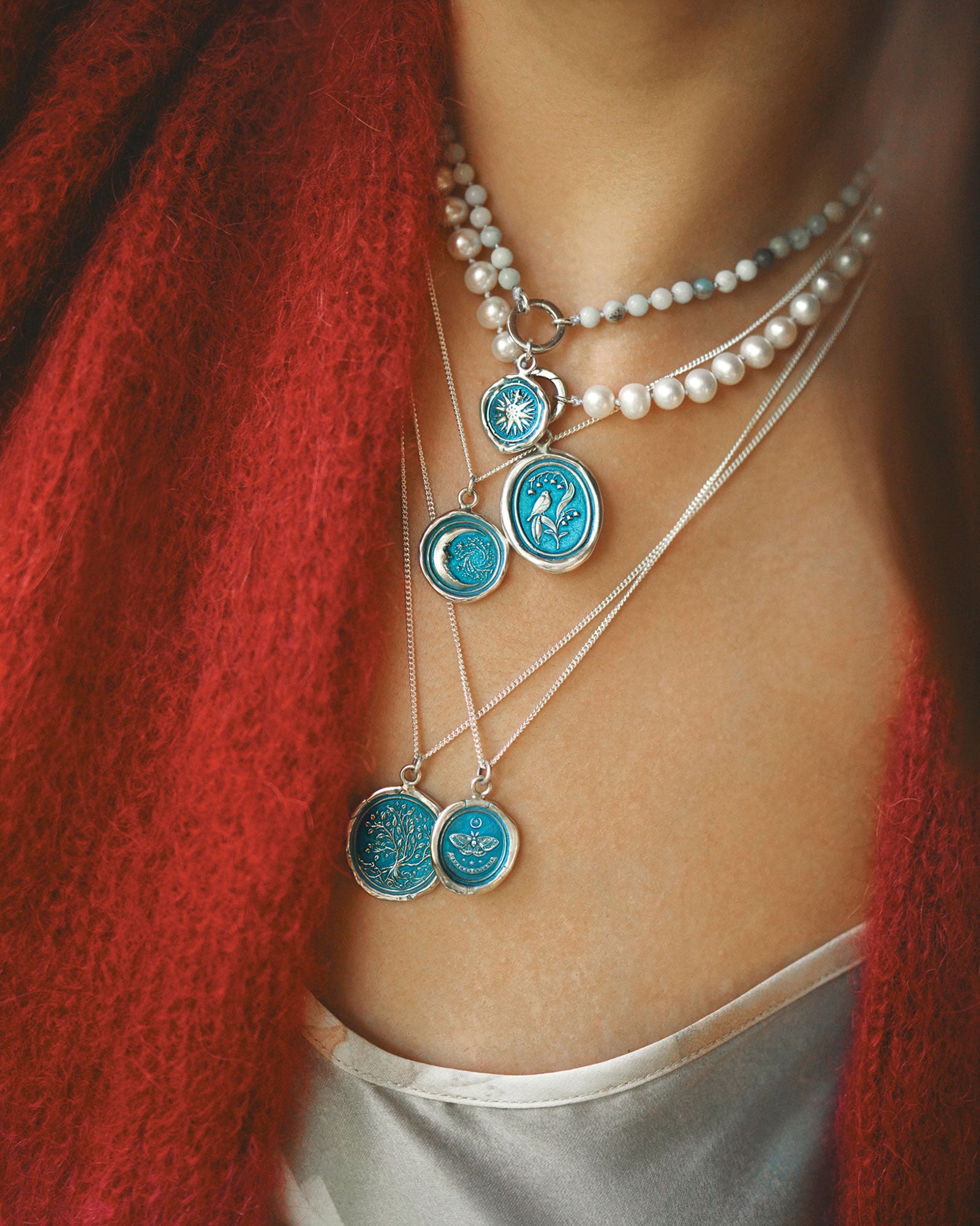 Pyrrha-Trust The Universe Talisman | True Colours-Necklaces-Sterling Silver, Ceramic Blue-Blue Ruby Jewellery-Vancouver Canada