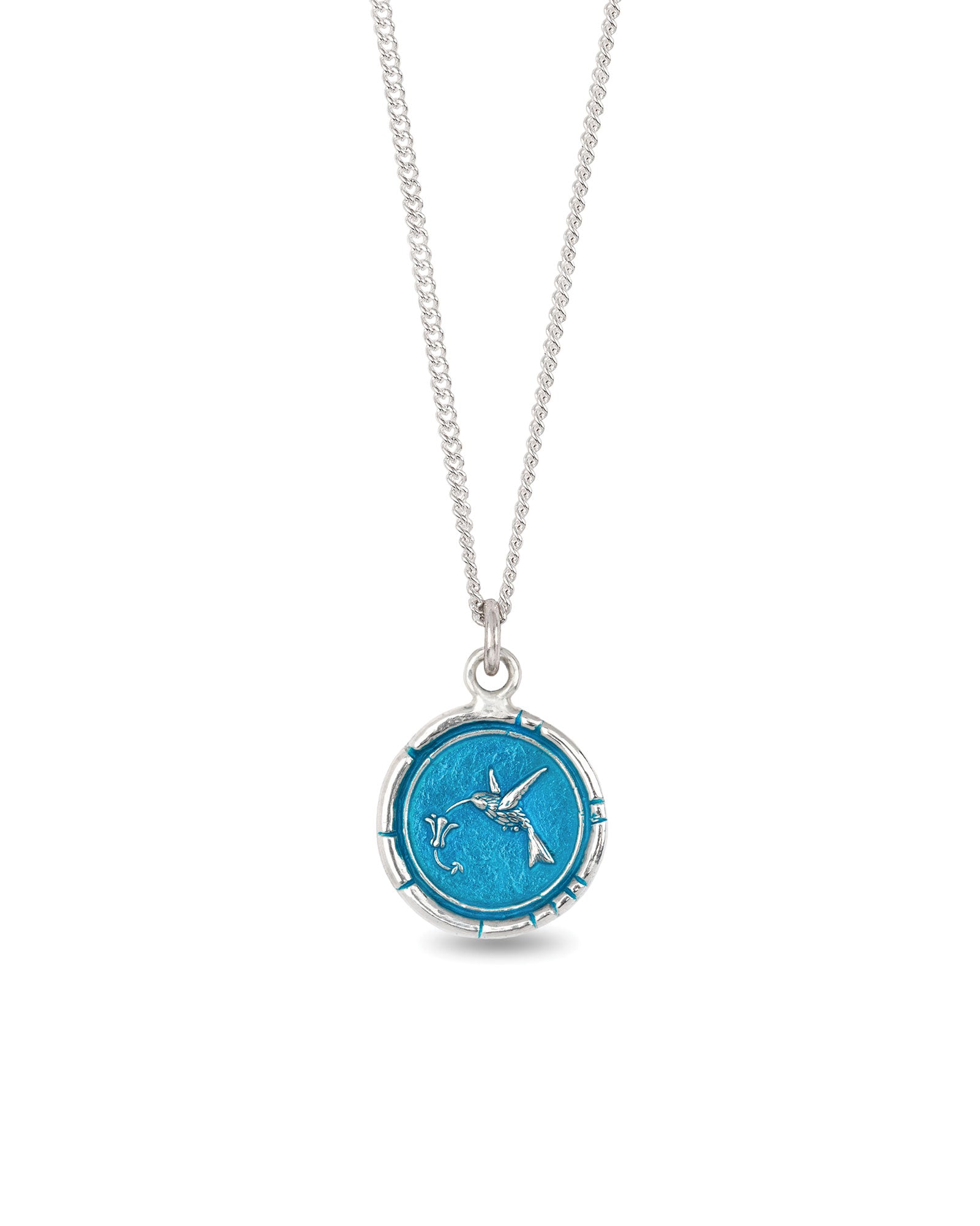 Pyrrha-Hummingbird Talisman | True Colours-Necklaces-Sterling Silver, Ceramic Blue-Blue Ruby Jewellery-Vancouver Canada