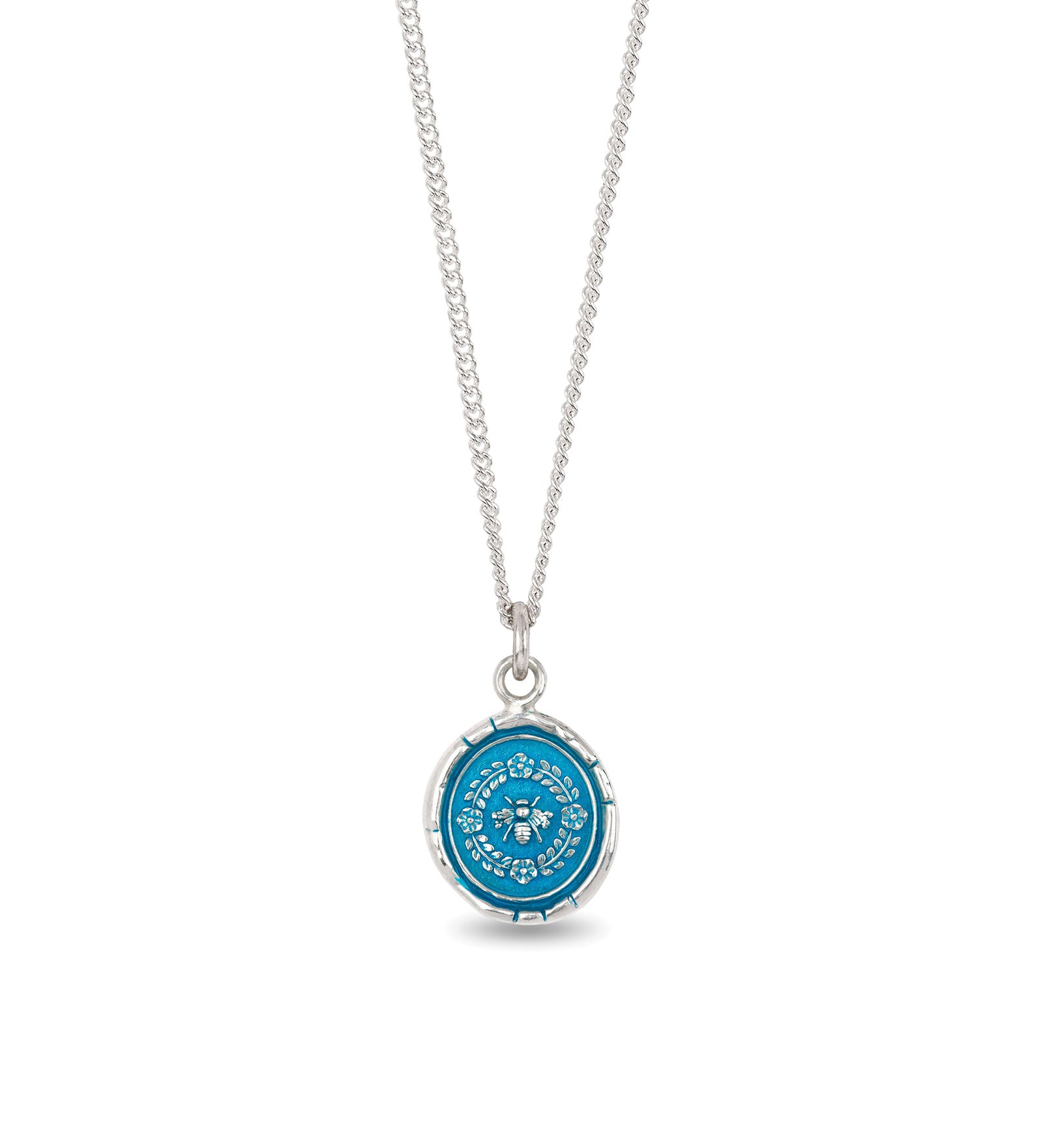 Pyrrha-Honeybee Talisman | True Colours-Necklaces-Sterling Silver, Ceramic Blue-Blue Ruby Jewellery-Vancouver Canada