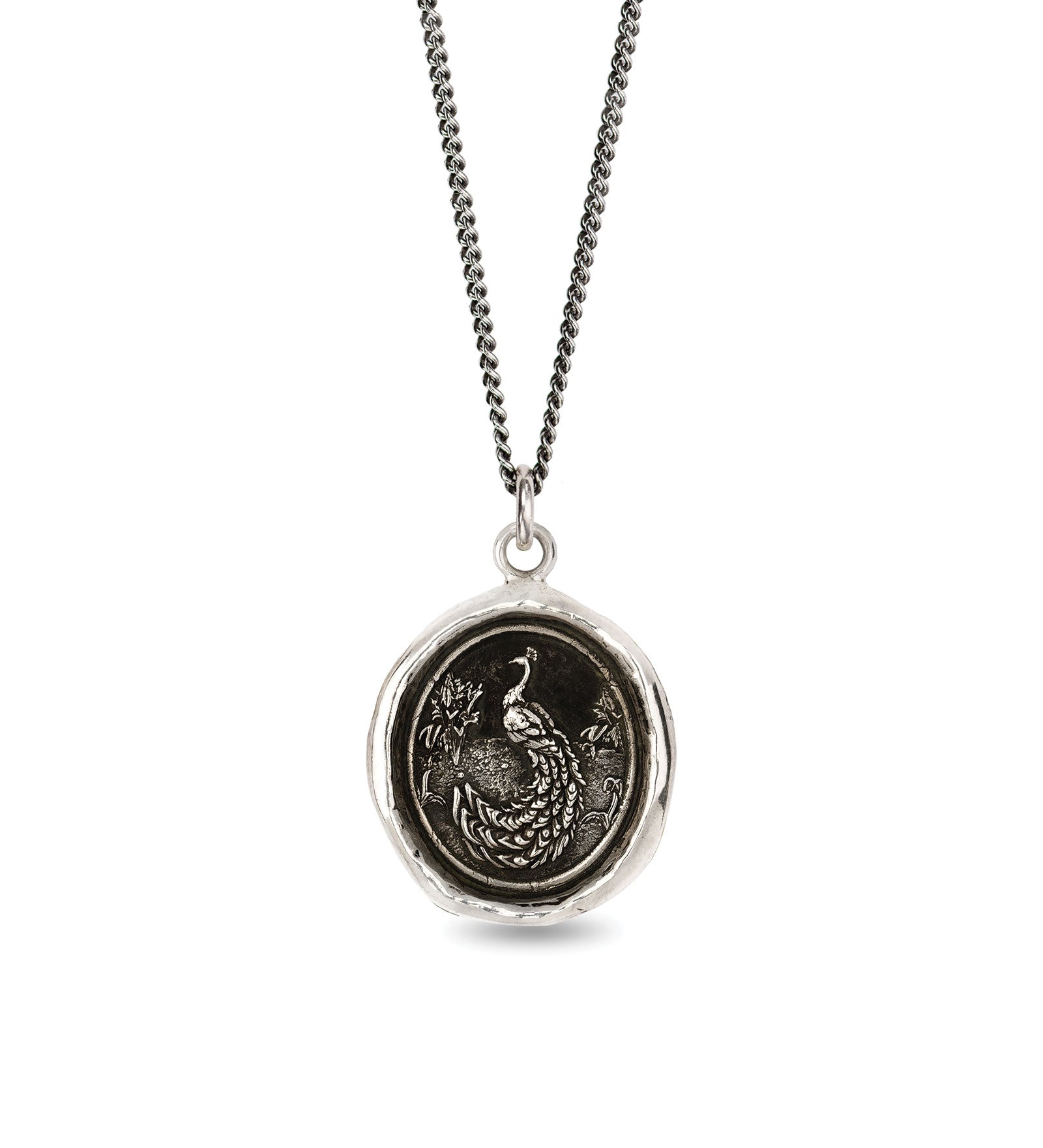 Pyrrha-Peacock Talisman-Necklaces-Oxidized Sterling Silver-Blue Ruby Jewellery-Vancouver Canada