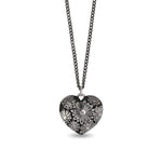 Pyrrha-Daisy Large Puffed Heart Talisman-Necklaces-Oxidized Sterling Silver-Blue Ruby Jewellery-Vancouver Canada