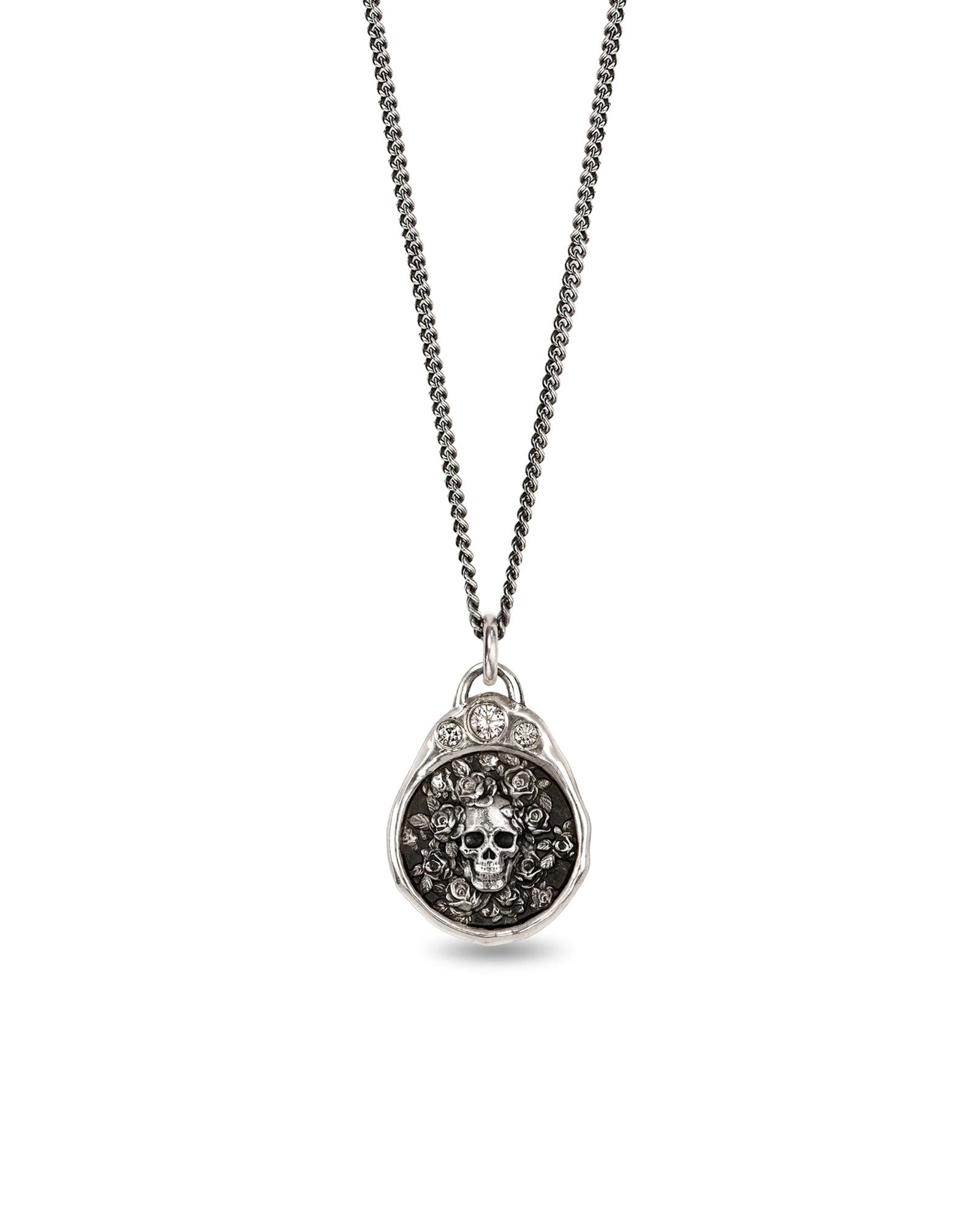 Live Every Moment Diamond Crown Talisman Oxdized Sterling Silver, Diamond