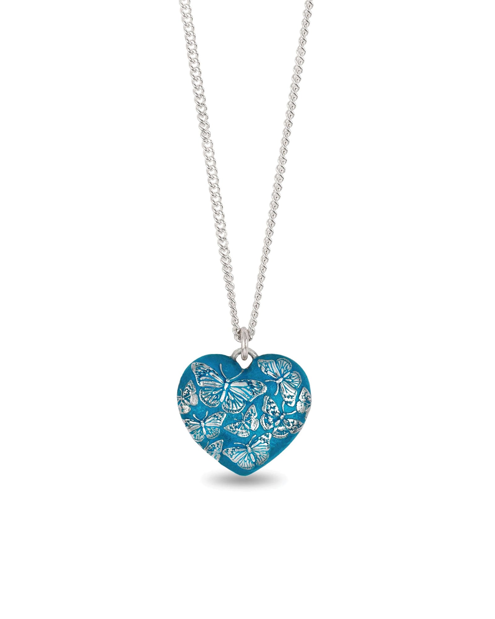 Butterfly Large Puffed Heart Talisman | Capri Blue Sterling Silver, Ceramic Blue