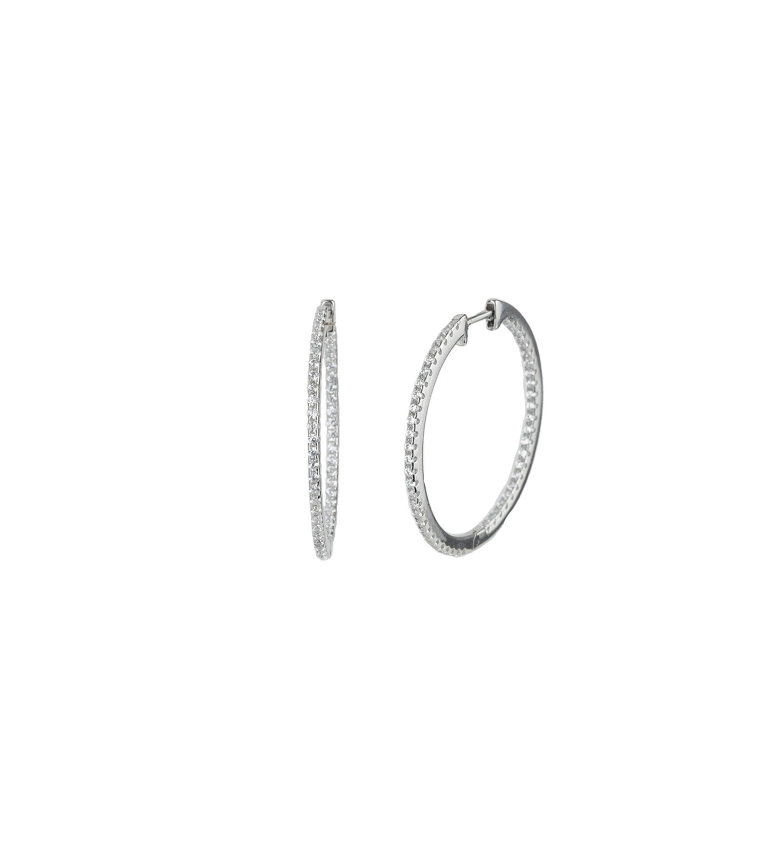 Double Vision Hoops | 30mm Rhodium Plated Sterling Silver, Cubic Zirconia