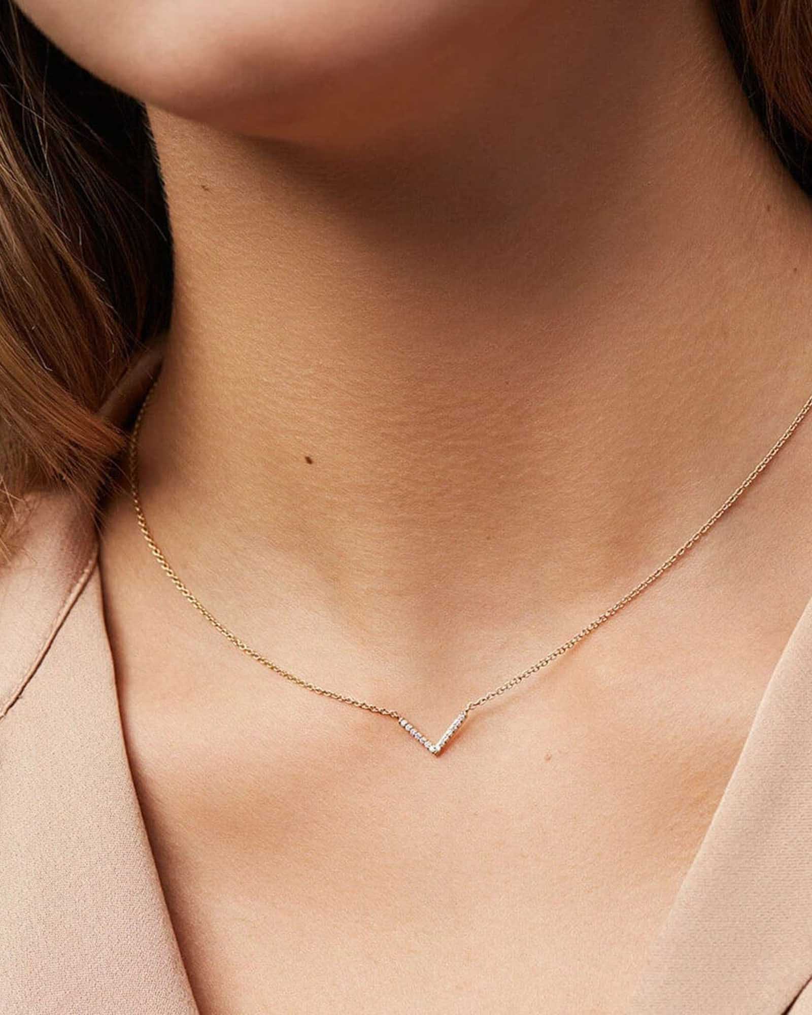 Quiet Icon-Chevron CZ Necklace-Necklaces-14k Gold Vermeil, Cubic Zirconia-Blue Ruby Jewellery-Vancouver Canada