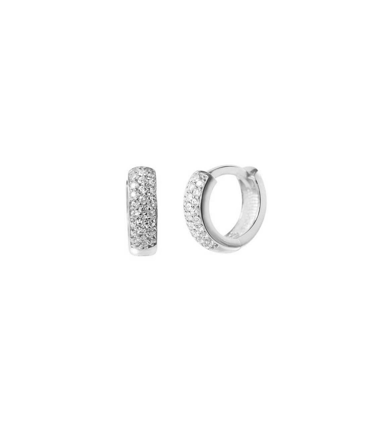 Quiet Icon-Three Row Pavé Huggies | 12mm-Earrings-Sterling Silver, Cubic Zirconia-Blue Ruby Jewellery-Vancouver Canada