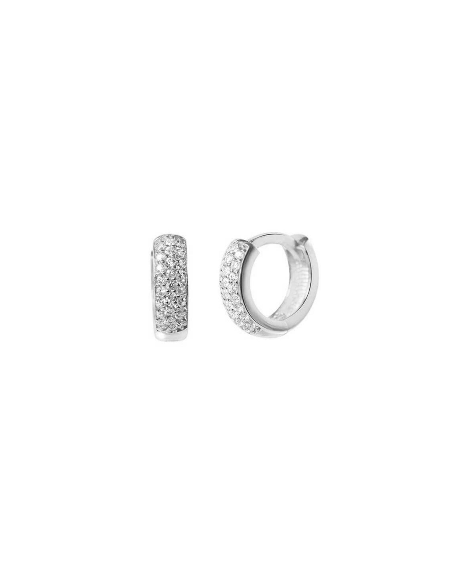 Quiet Icon-Three Row Pavé Huggies | 12mm-Earrings-Sterling Silver, Cubic Zirconia-Blue Ruby Jewellery-Vancouver Canada