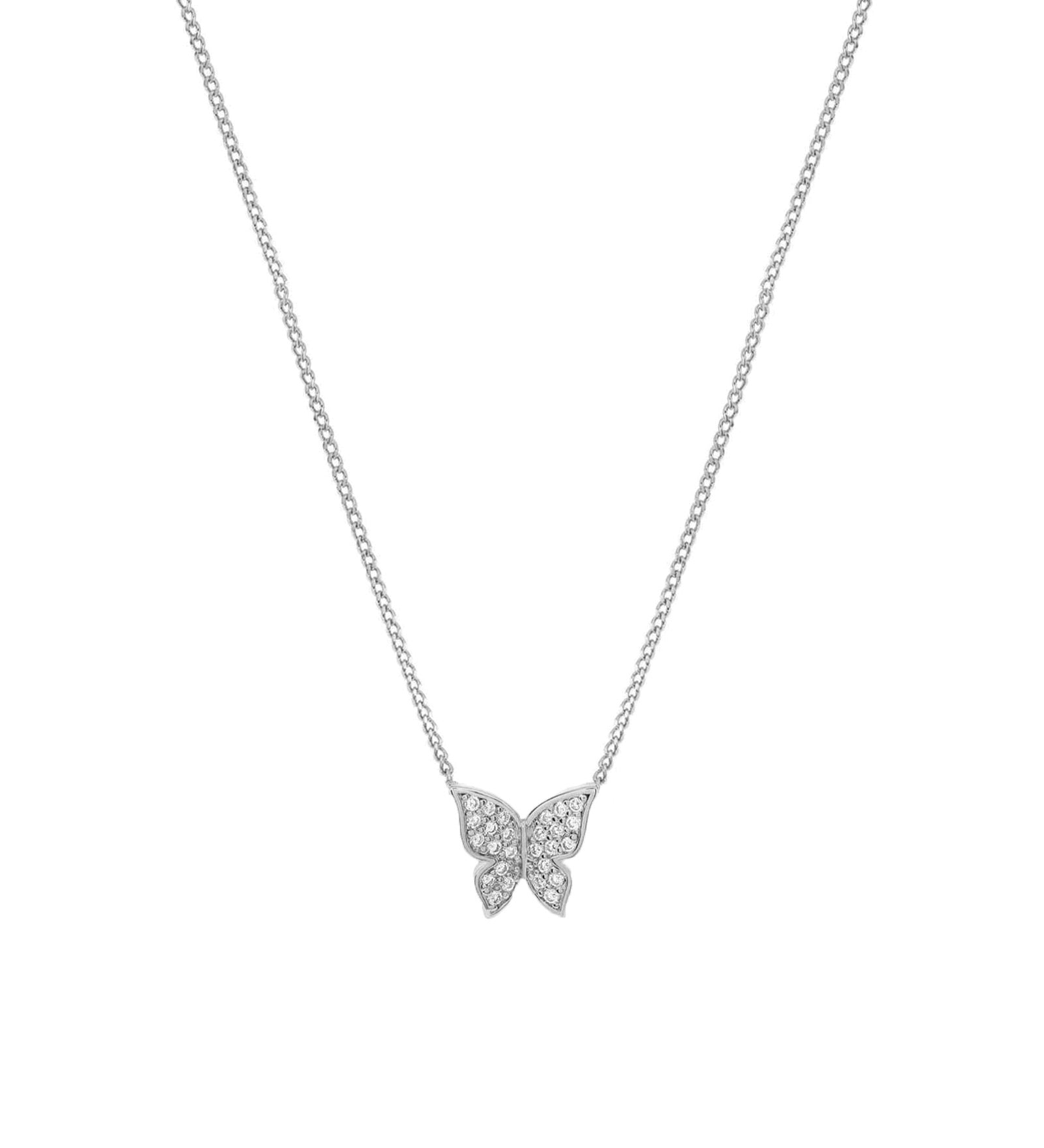 Quiet Icon-Pavé CZ Butterfly Necklace-Necklaces-Rhodium Plated Sterling Silver, Cubic Zirconia-Blue Ruby Jewellery-Vancouver Canada