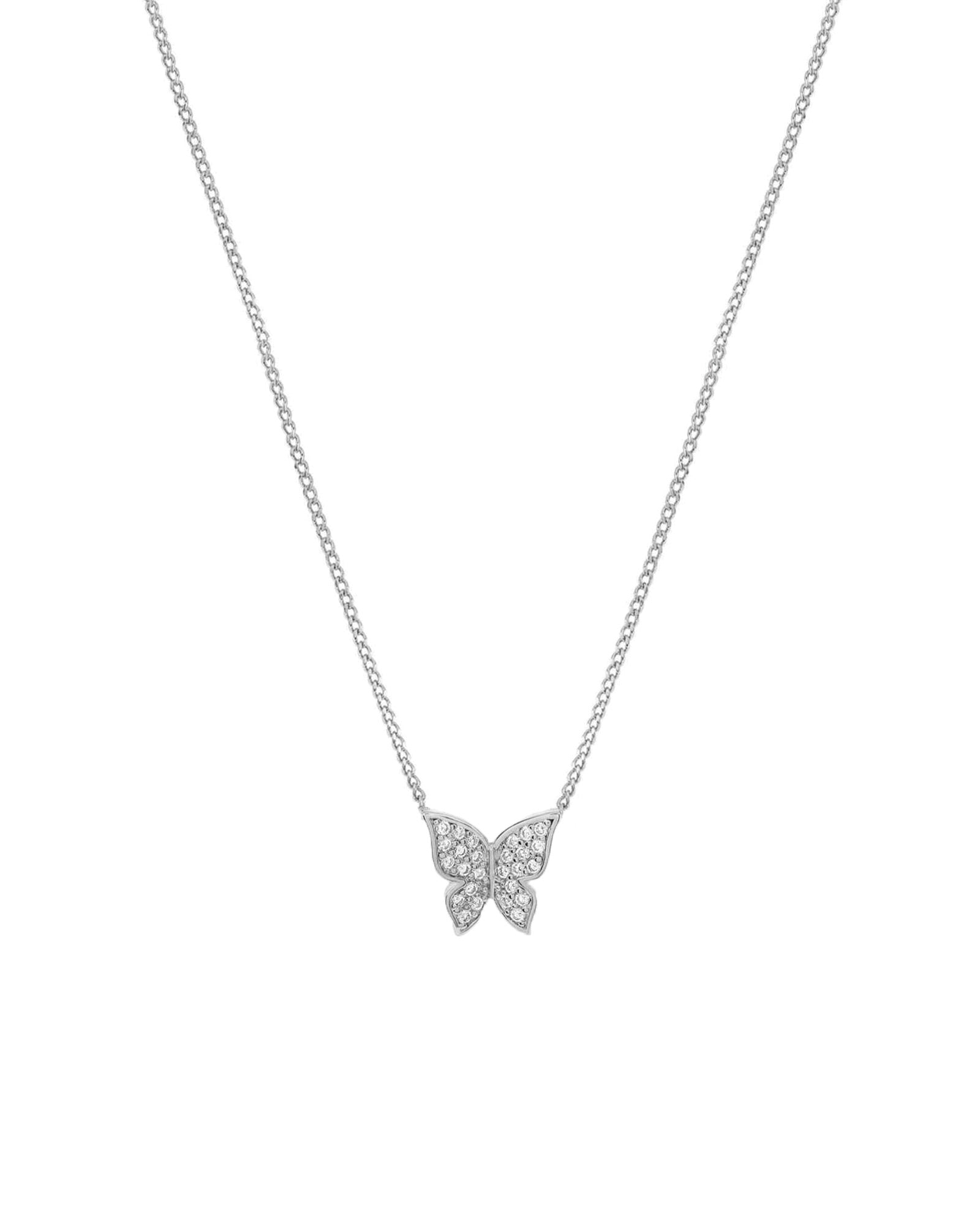 Quiet Icon-Pavé CZ Butterfly Necklace-Necklaces-Rhodium Plated Sterling Silver, Cubic Zirconia-Blue Ruby Jewellery-Vancouver Canada