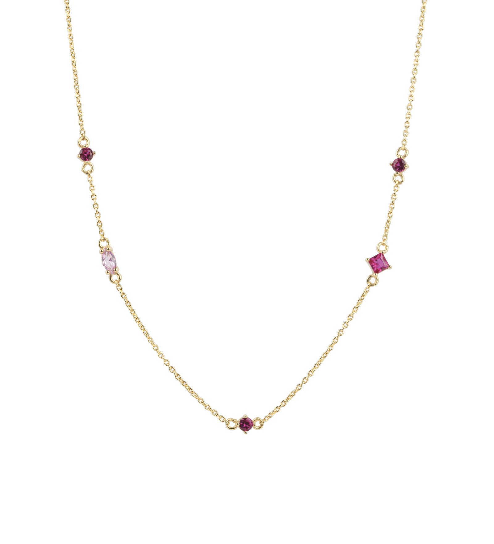 Mixed CZ Station Necklace 14k Gold Vermeil, Pink Cubic Zirconia