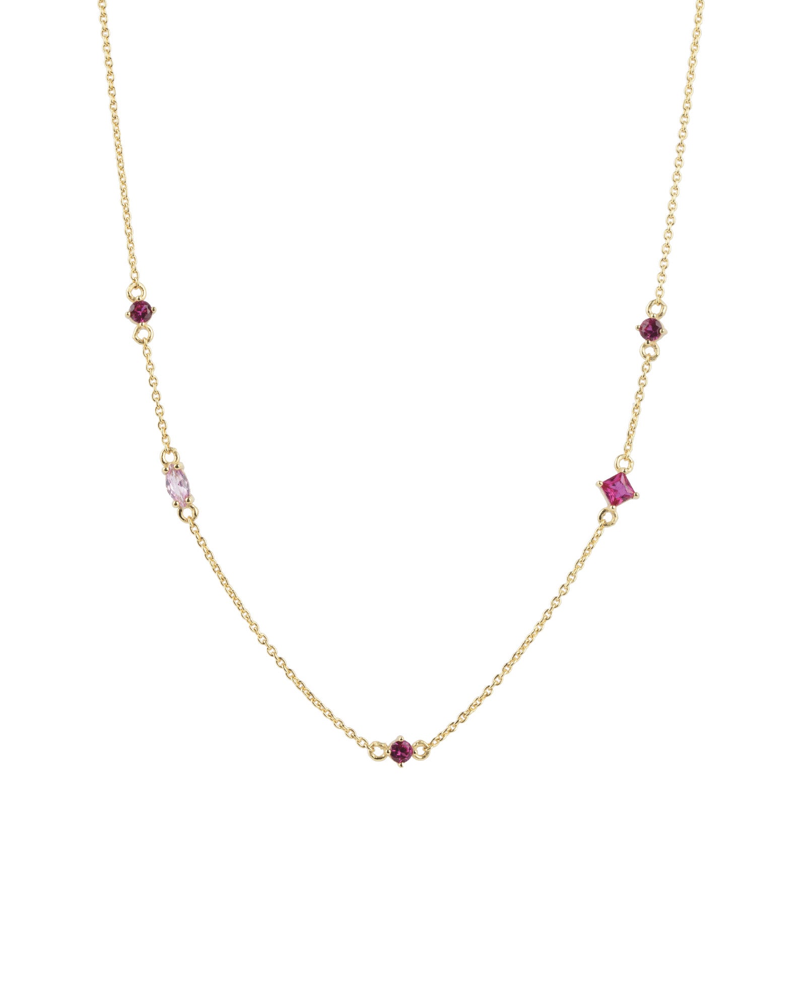 Mixed CZ Station Necklace 14k Gold Vermeil, Pink Cubic Zirconia