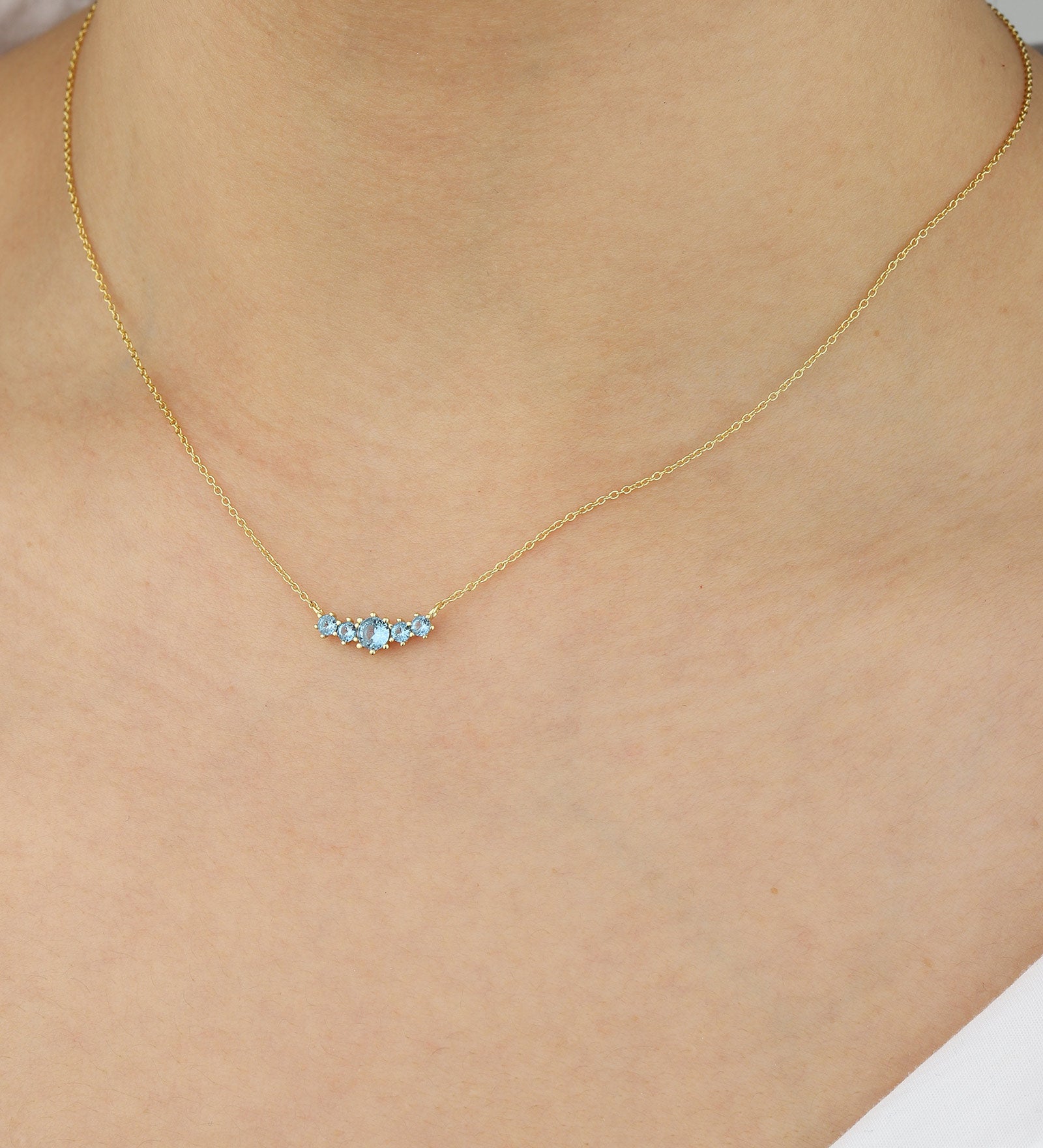 Quiet Icon-Five Graduated CZ Necklace-Necklaces-14k Gold Vermeil, Blue Cubic Zirconia-Blue Ruby Jewellery-Vancouver Canada