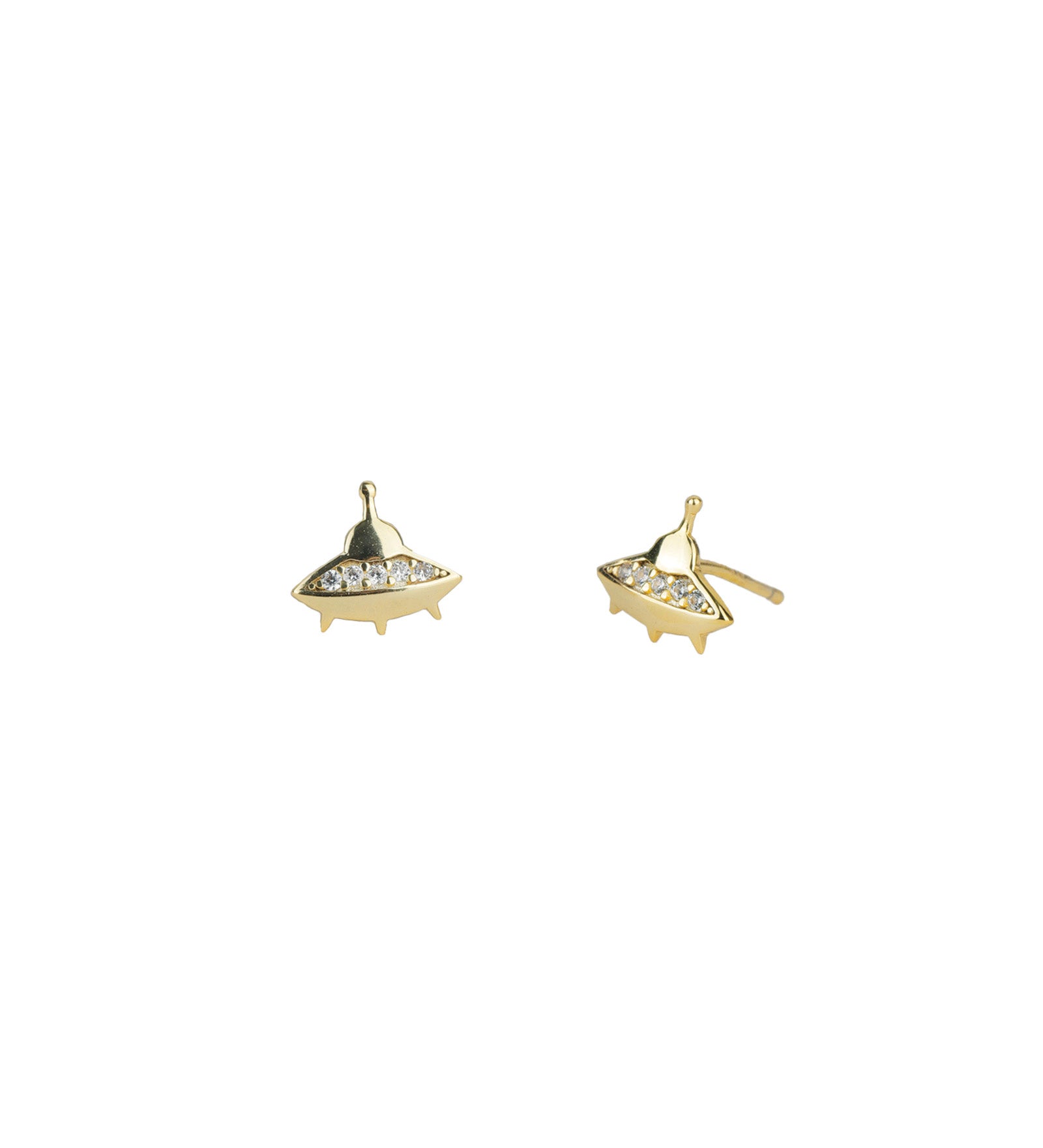 UFO CZ Stud 14k Gold Vermeil, Cubic Zirconia