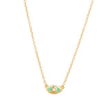 Evil Eye Enamel CZ Necklace 14k Gold Vermeil, Light Blue Enamel