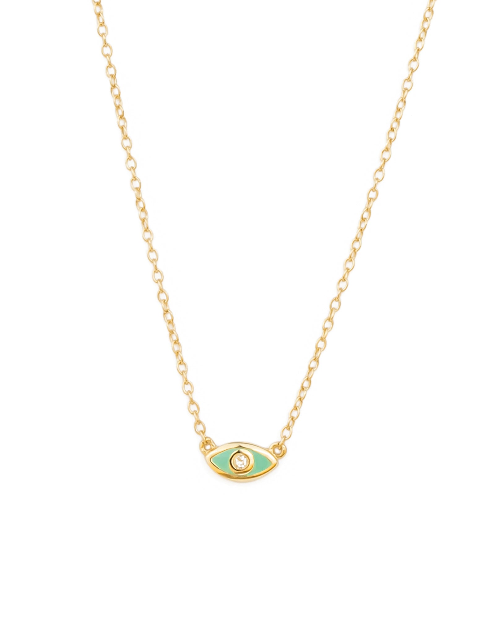 Evil Eye Enamel CZ Necklace 14k Gold Vermeil, Light Blue Enamel