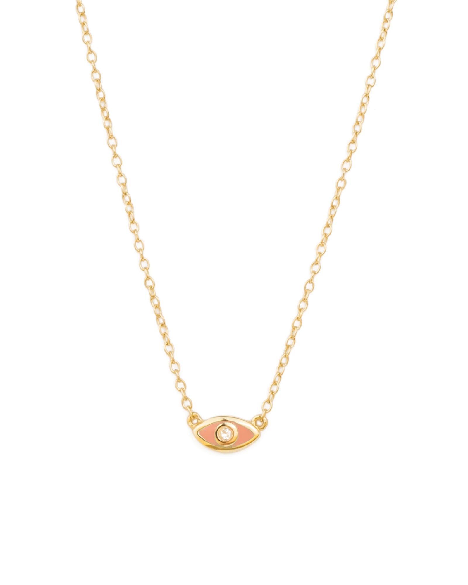 Evil Eye Enamel CZ Necklace 14k Gold Vermeil, Orange Enamel