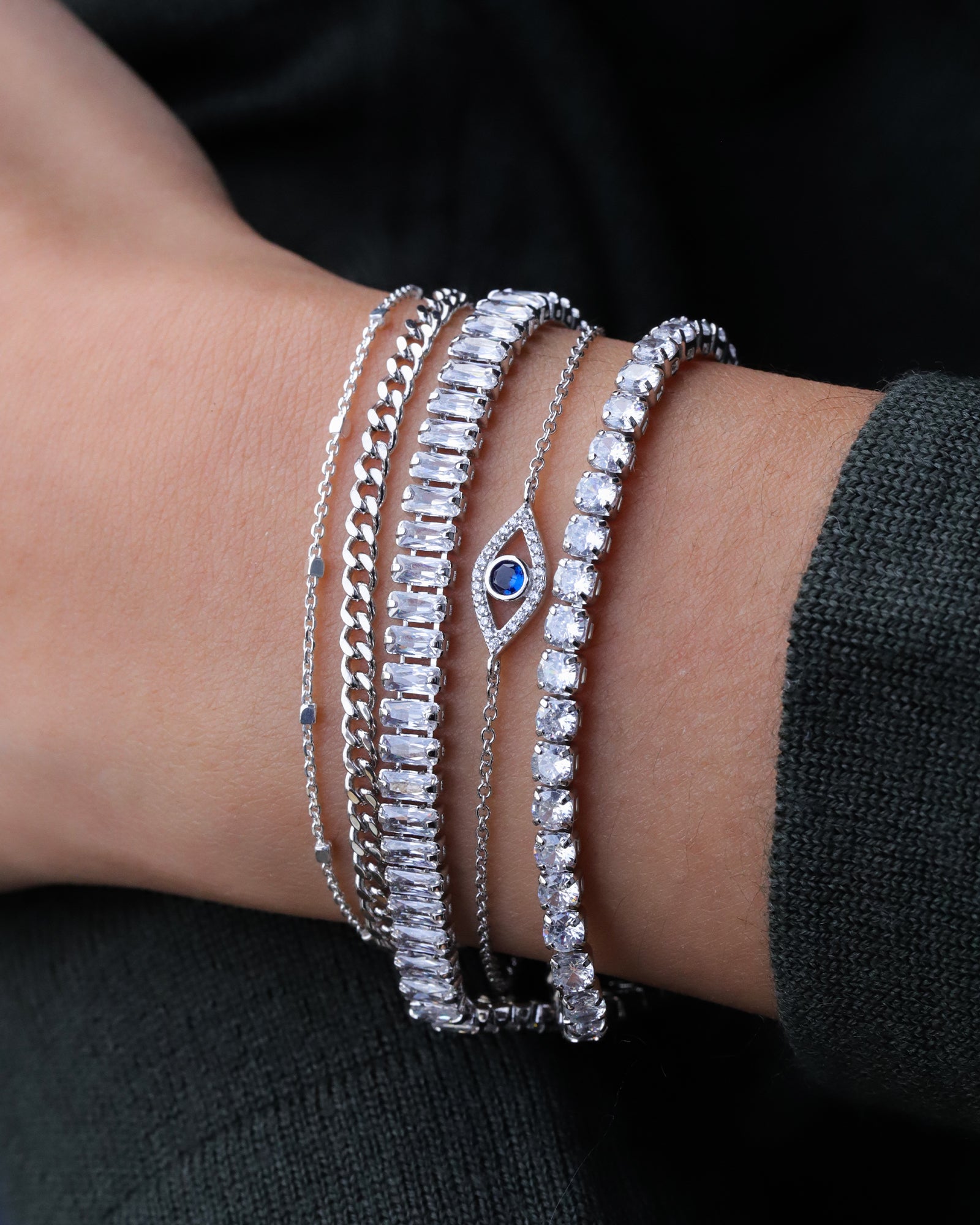 Quiet Icon-Cuban Link Bracelet-Bracelets-Rhodium Plated Sterling Silver-Blue Ruby Jewellery-Vancouver Canada