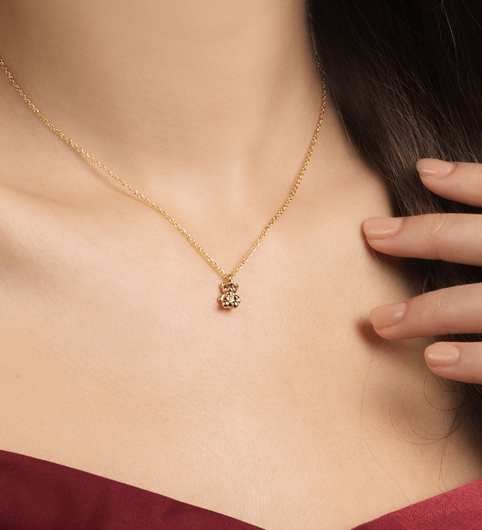 Quiet Icon-Teddy Bear CZ Heart Necklace-Necklaces-14k Gold Vermeil, Cubic Zirconia-Blue Ruby Jewellery-Vancouver Canada