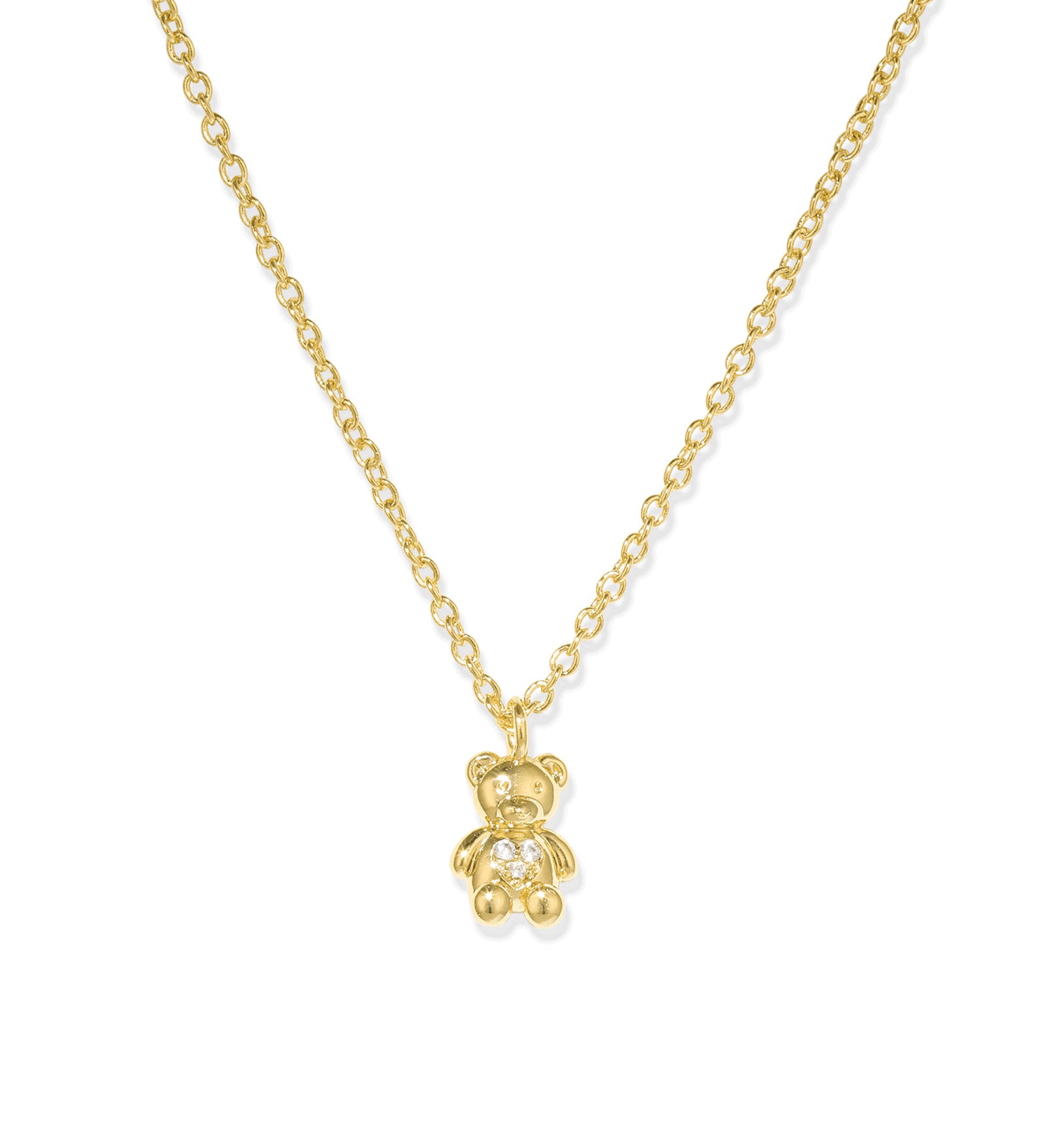 Quiet Icon-Teddy Bear CZ Heart Necklace-Necklaces-14k Gold Vermeil, Cubic Zirconia-Blue Ruby Jewellery-Vancouver Canada