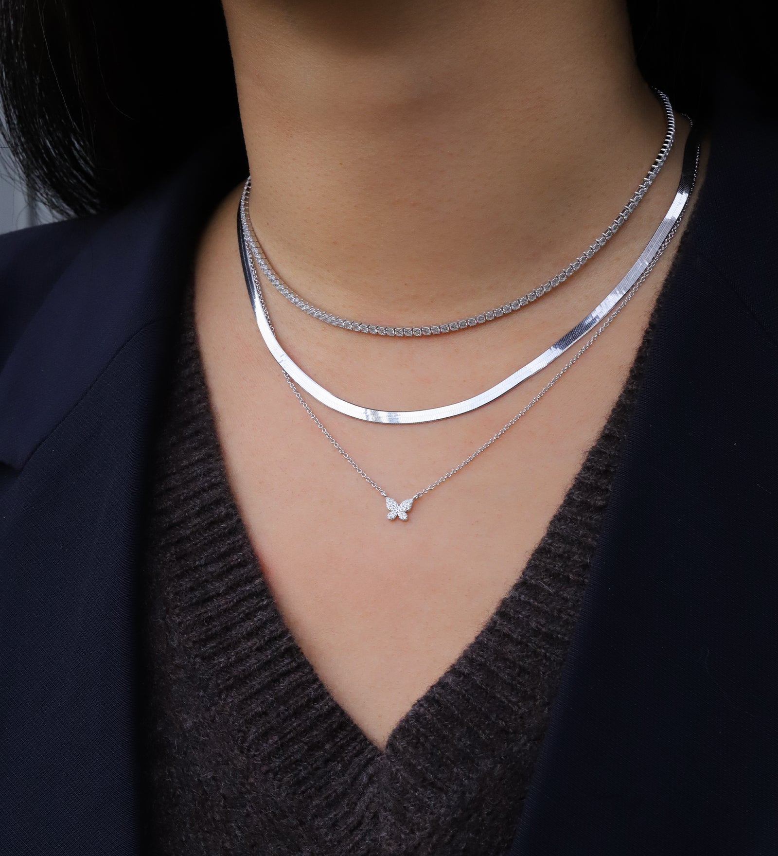 Quiet Icon-CZ Tennis Necklace | 2mm-Necklaces-Rhodium-plated Sterling Silver, Cubic Zirconia-Blue Ruby Jewellery-Vancouver Canada