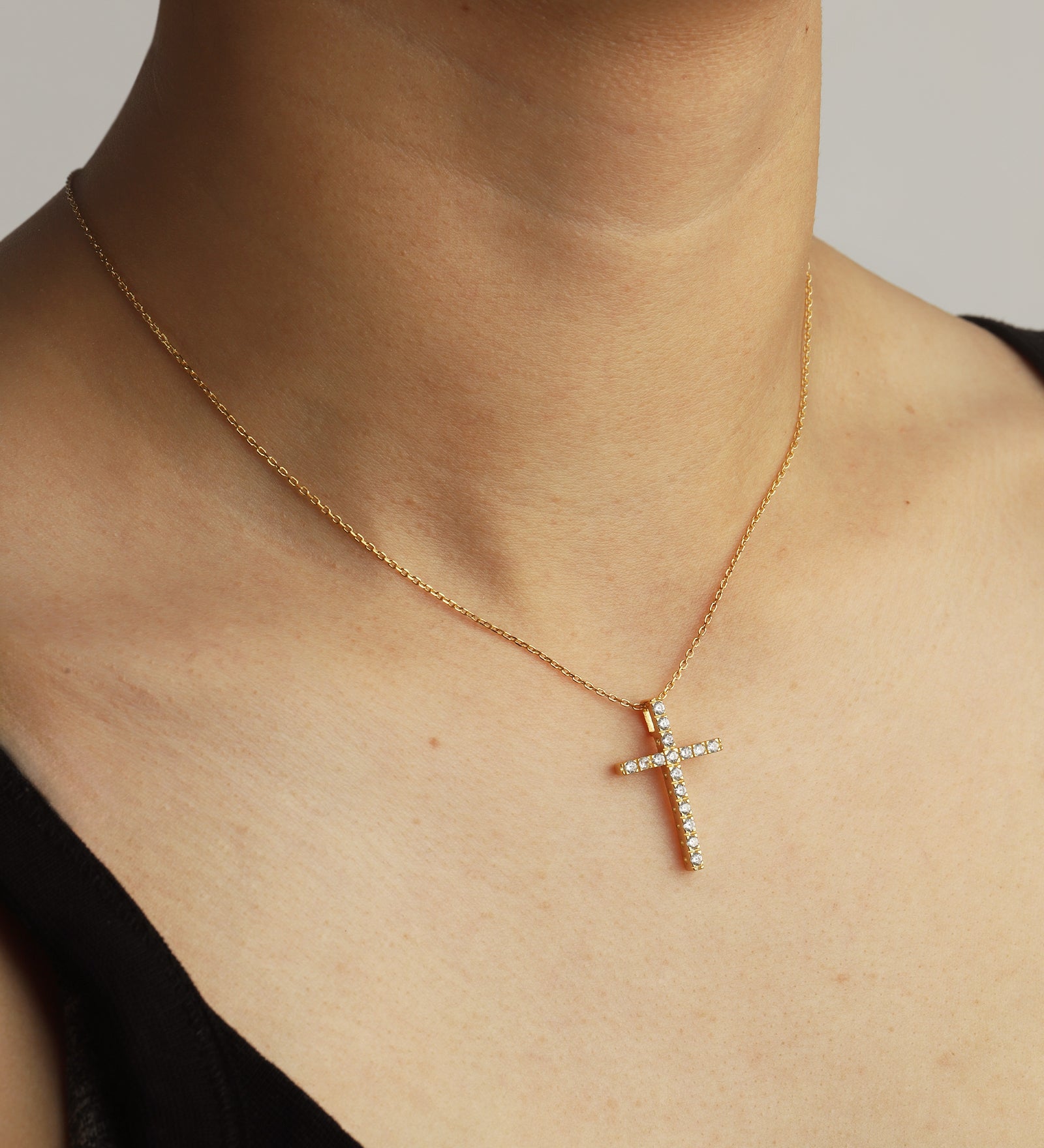 Large CZ Cross Necklace 14k Gold Vermeil, Cubic Zirconia