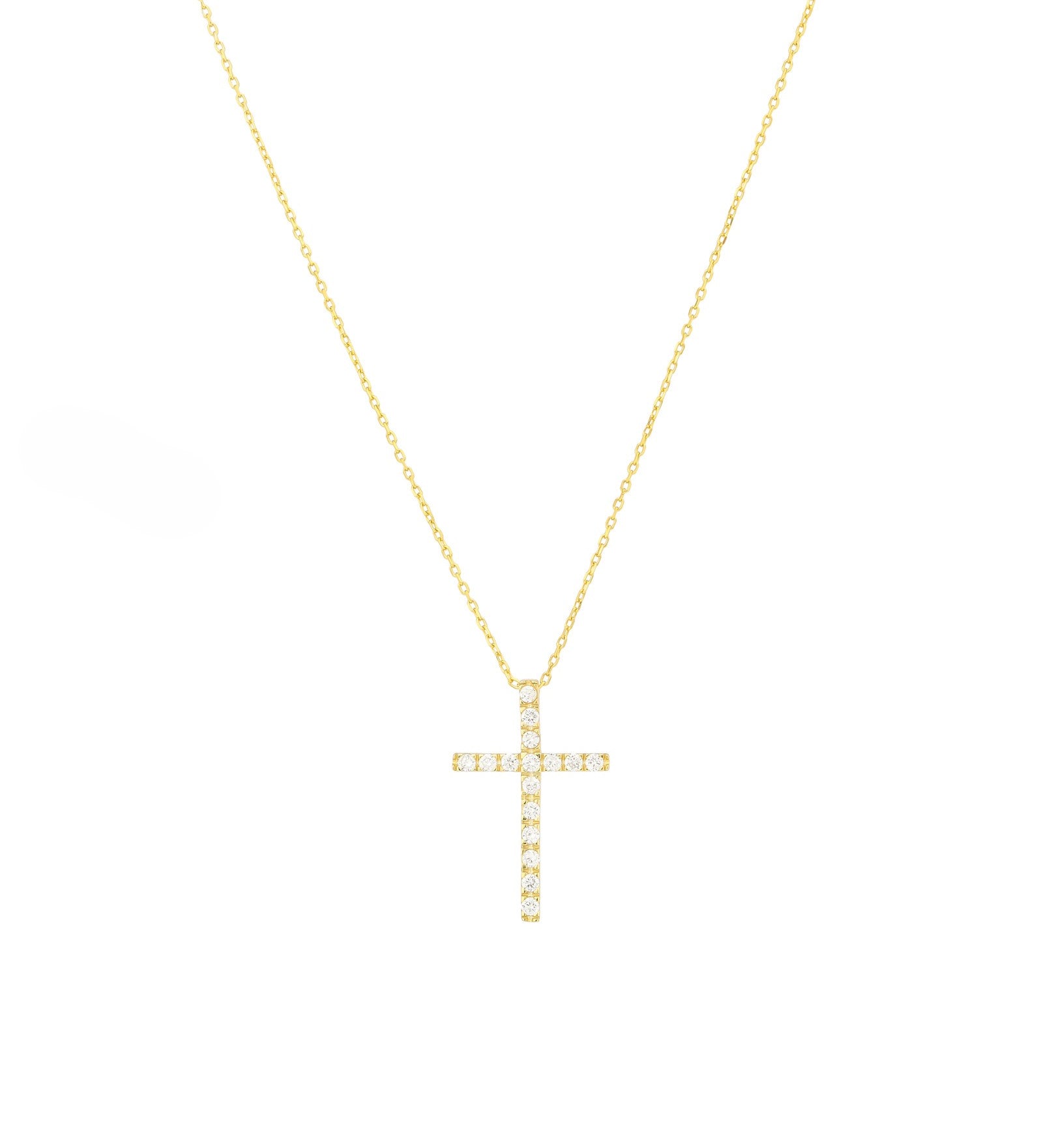 Large CZ Cross Necklace 14k Gold Vermeil, Cubic Zirconia