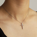 Large CZ Cross Necklace Rhodium Plated Sterling Silver, Cubic Zirconia