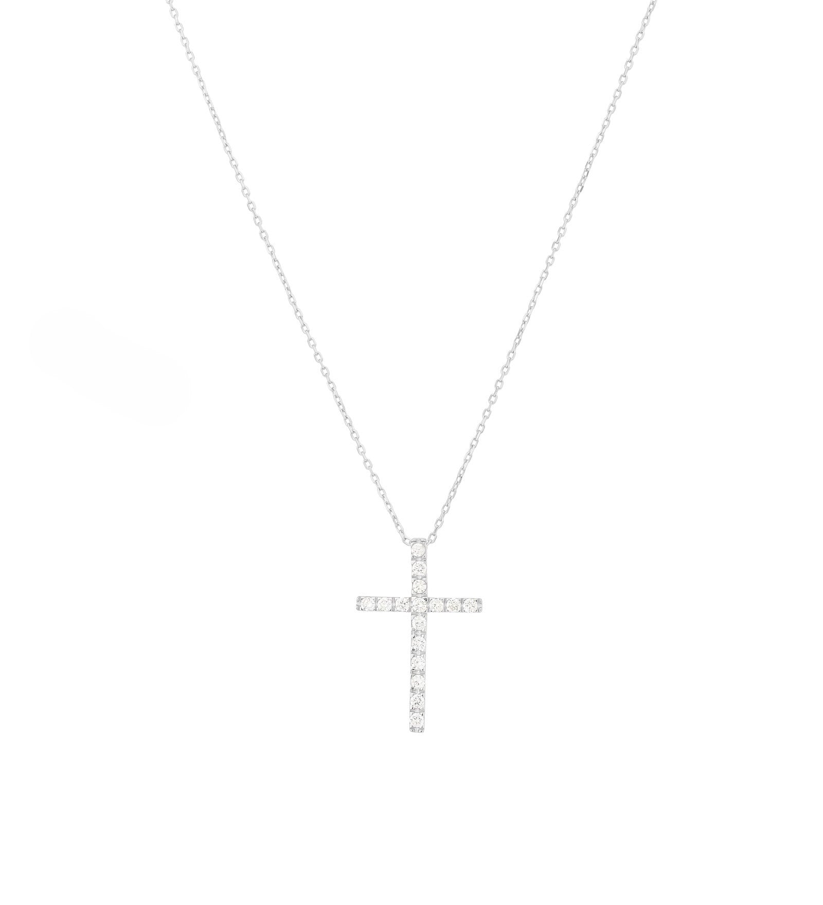 Large CZ Cross Necklace Rhodium Plated Sterling Silver, Cubic Zirconia