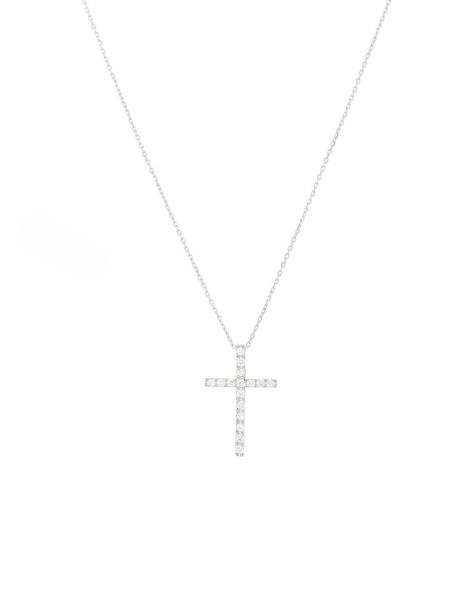 Large CZ Cross Necklace Rhodium Plated Sterling Silver, Cubic Zirconia