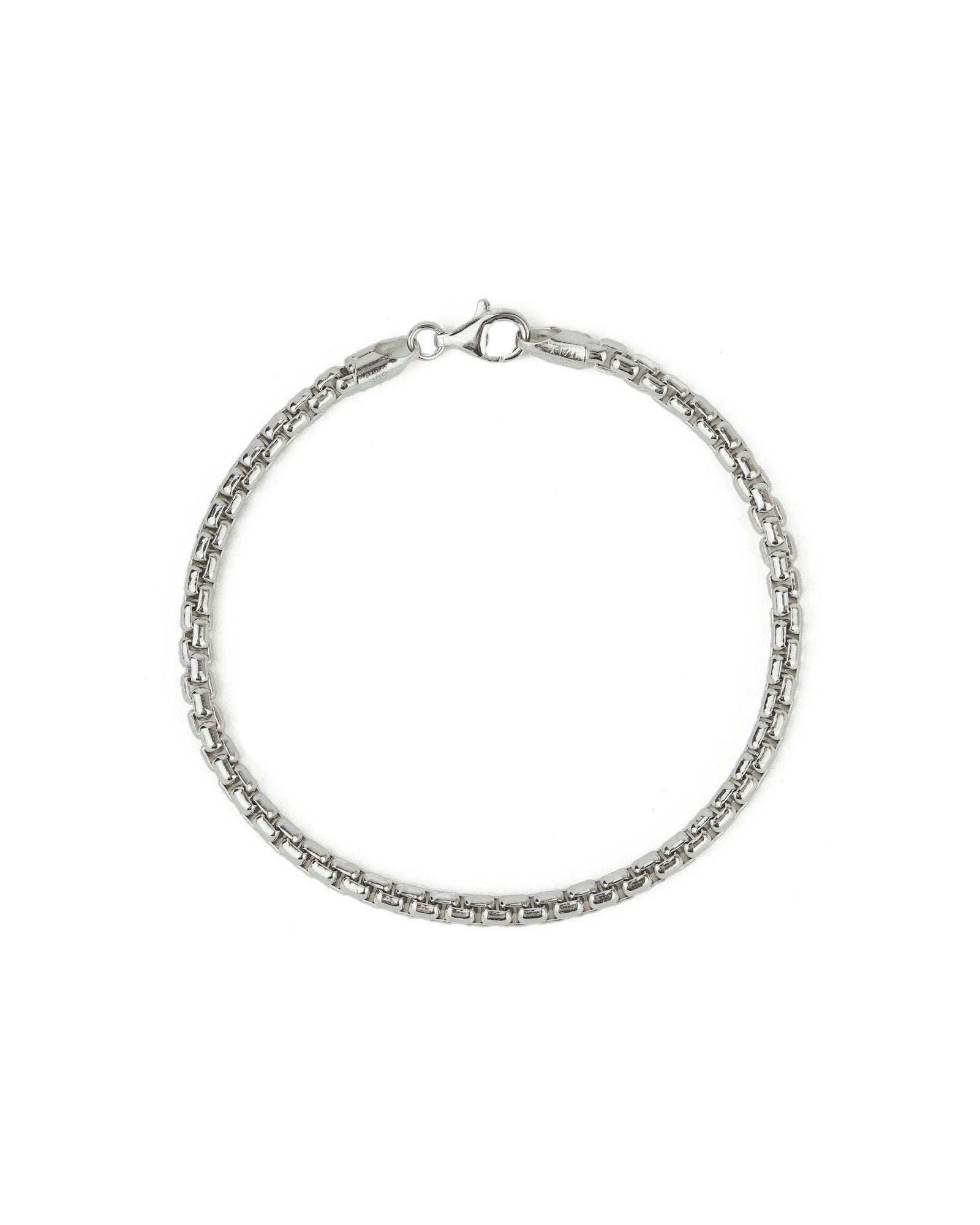 Quiet Icon-Round Box Chain Bracelet-Bracelets-Rhodium Plated Sterling Silver-Blue Ruby Jewellery-Vancouver Canada