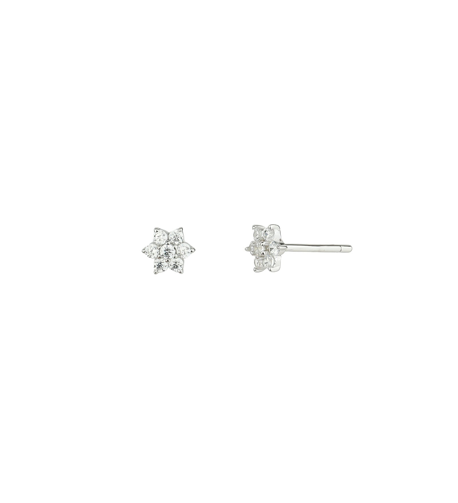 Quiet Icon-Flower CZ Cluster Studs-Earrings-Rhodium-plated Sterling Silver, Cubic Zirconia-Blue Ruby Jewellery-Vancouver Canada