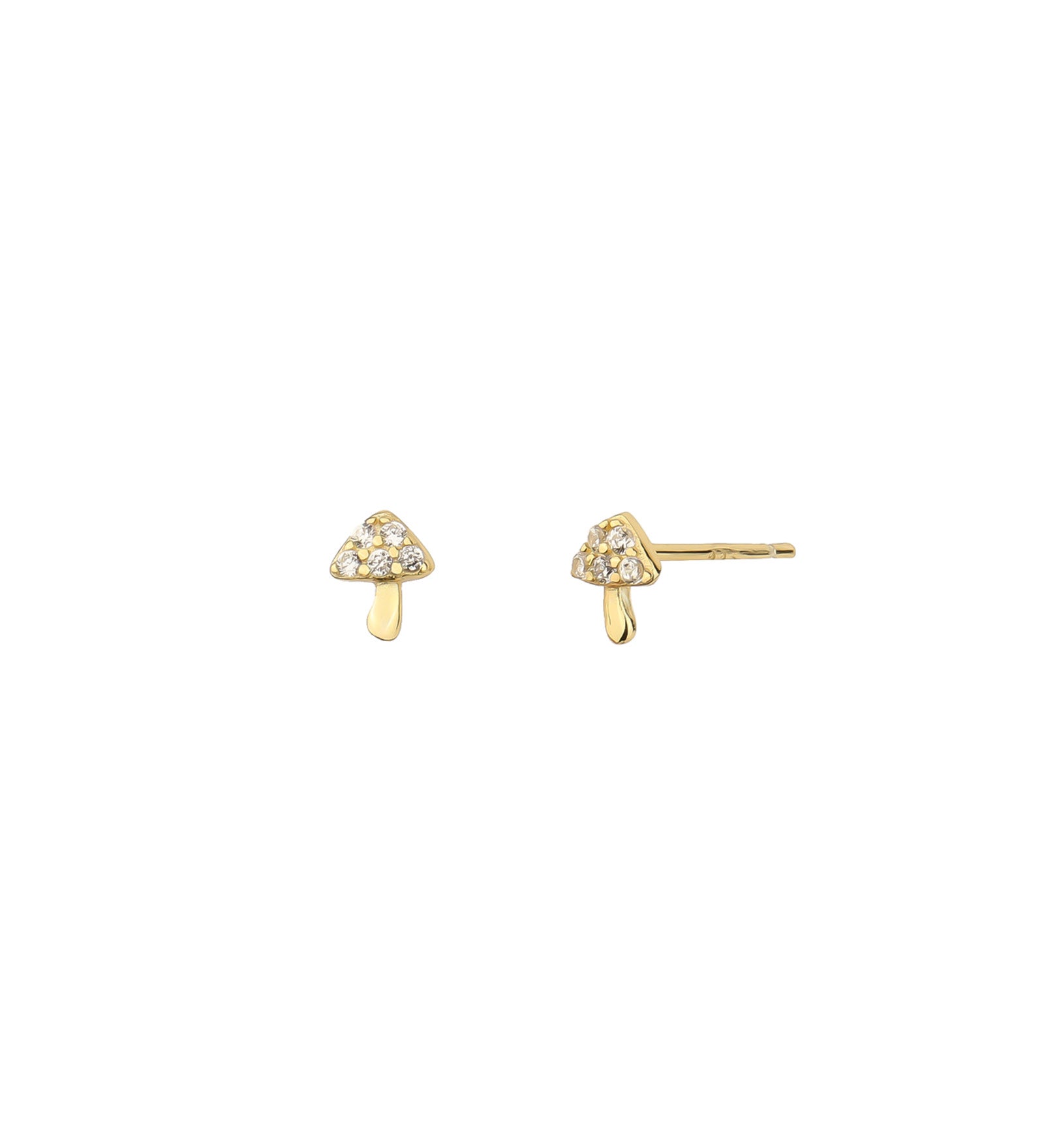 Mushroom CZ Studs 14k Gold Vermeil, Cubic Zirconia