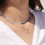 Quiet Icon-Herringbone Necklace | 3mm-Necklaces-Rhodium-plated Sterling Silver-Blue Ruby Jewellery-Vancouver Canada