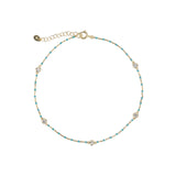 Quiet Icon-Enamel Bead Five CZ Anklet-Anklets-14k Gold Vermeil, Enamel, Cubic Zirconia-Blue Ruby Jewellery-Vancouver Canada