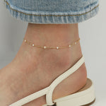 Quiet Icon-Pearl Satellite Chain Anklet-Anklets-14k Gold Vermeil, White Pearl-Blue Ruby Jewellery-Vancouver Canada