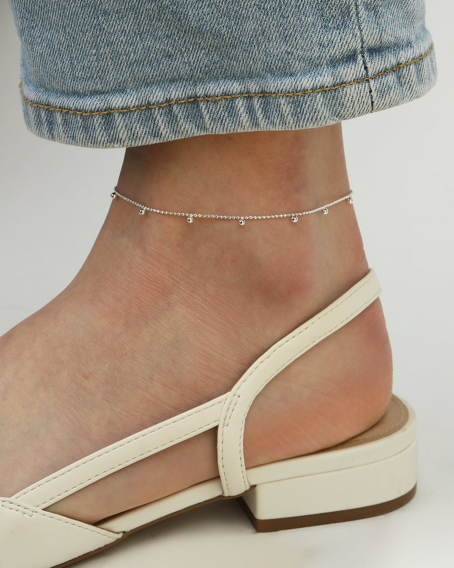 Quiet Icon-Ball Drop Chain Anklet-Anklets-Rhodium-plated Silver,-Blue Ruby Jewellery-Vancouver Canada